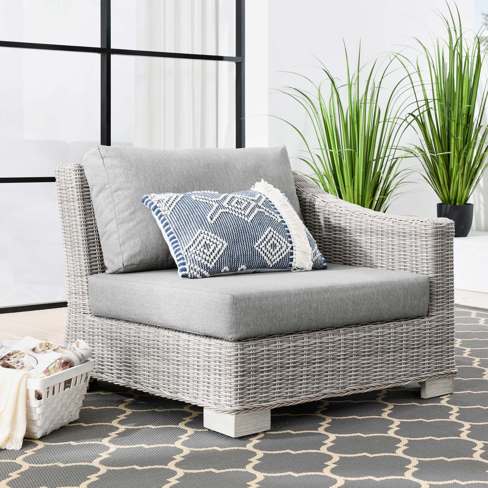 Modway Outdoor Chairs - Conway Outdoor Patio Wicker Rattan Right-Arm Chair Light Gray