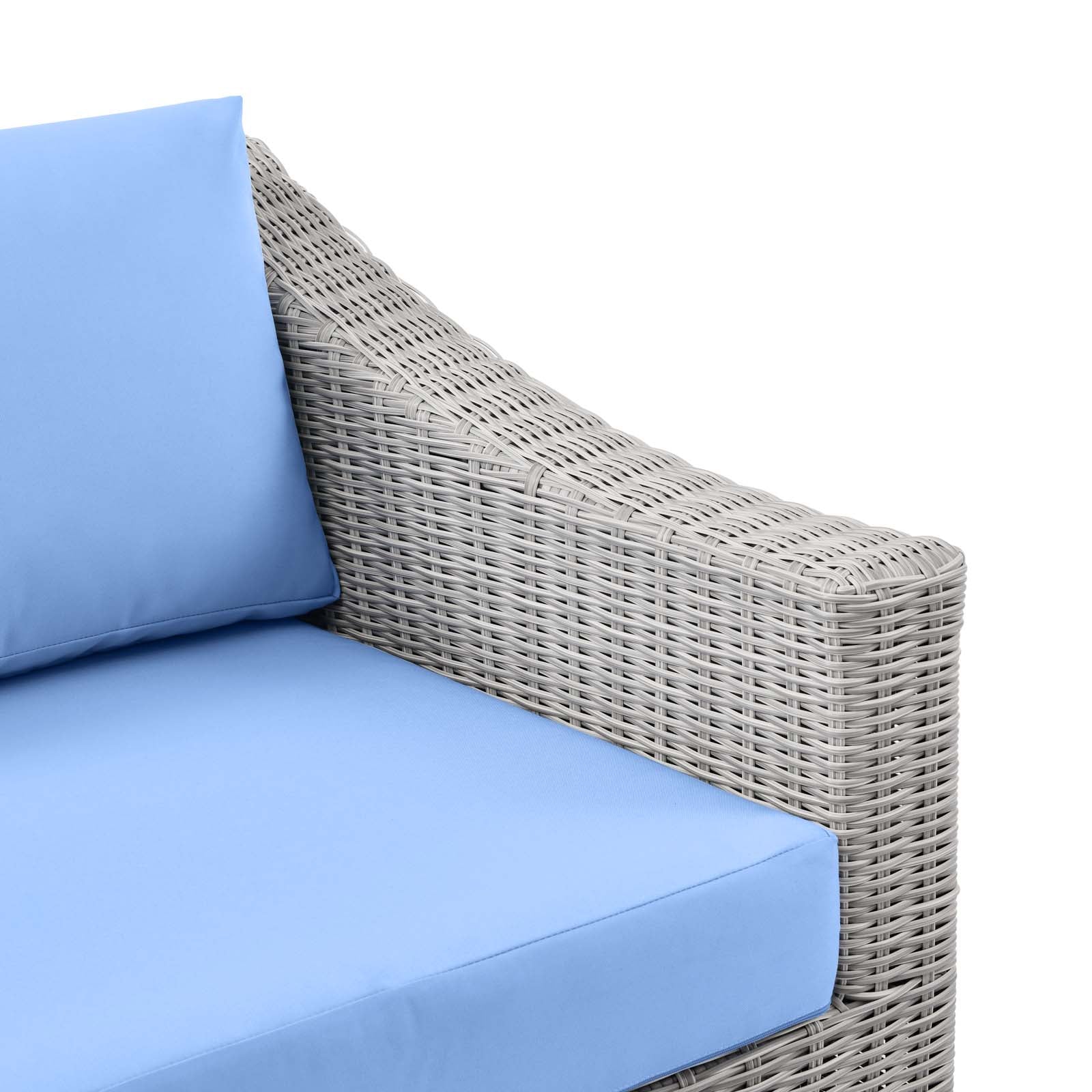 Modway Outdoor Chairs - Conway Outdoor Patio Wicker Rattan Right-Arm Chair Light Gray Light Blue