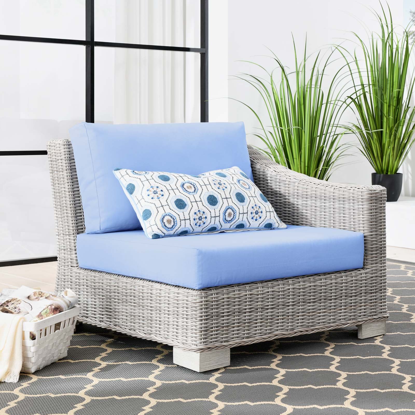 Modway Outdoor Chairs - Conway Outdoor Patio Wicker Rattan Right-Arm Chair Light Gray Light Blue