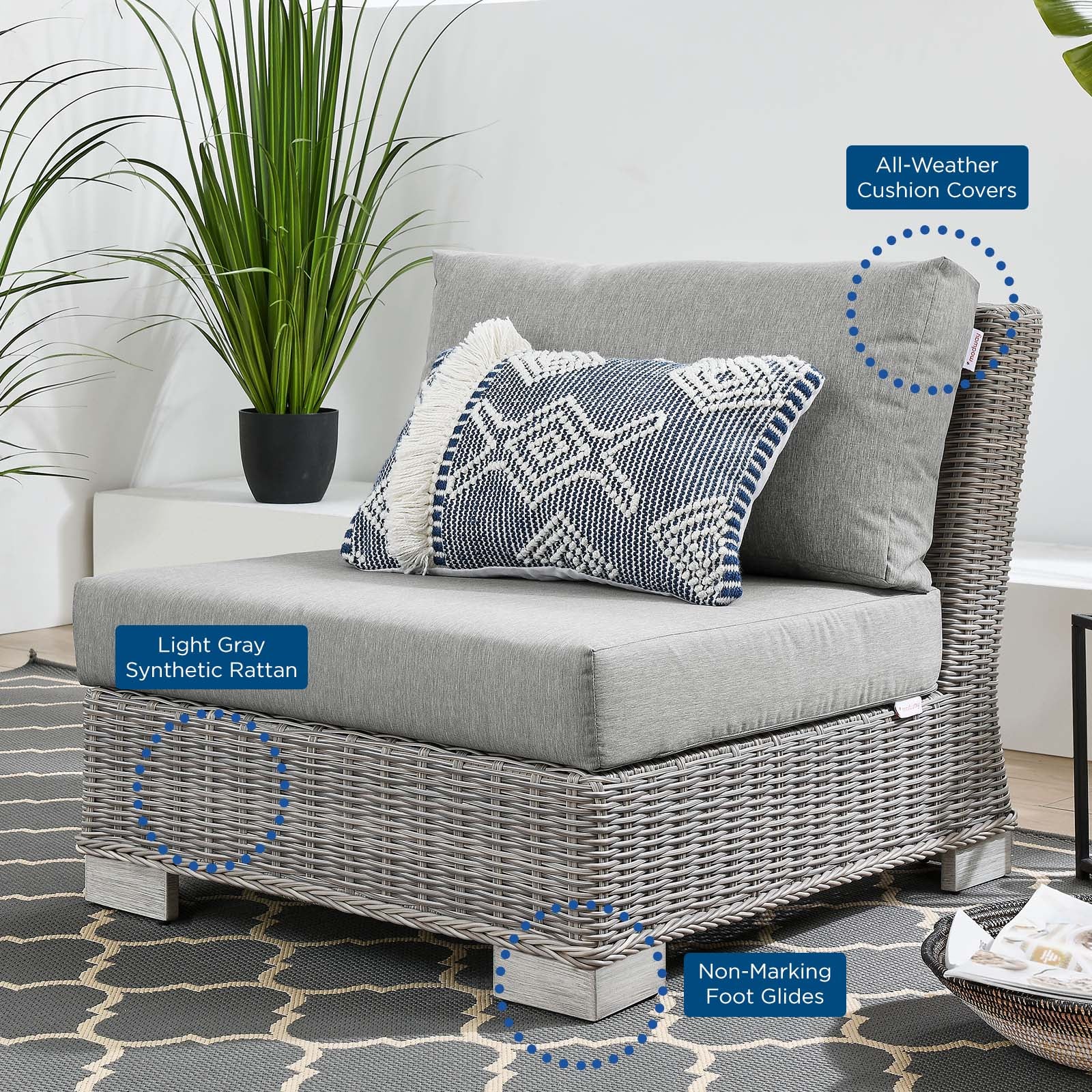 Modway Outdoor Chairs - Conway Outdoor Patio Wicker Rattan Armless Chair Light Gray