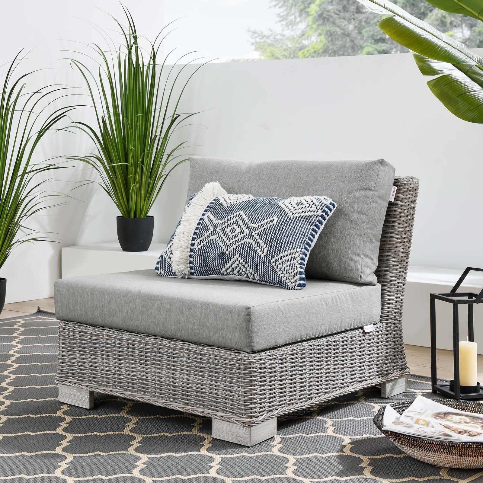 Modway Outdoor Chairs - Conway Outdoor Patio Wicker Rattan Armless Chair Light Gray