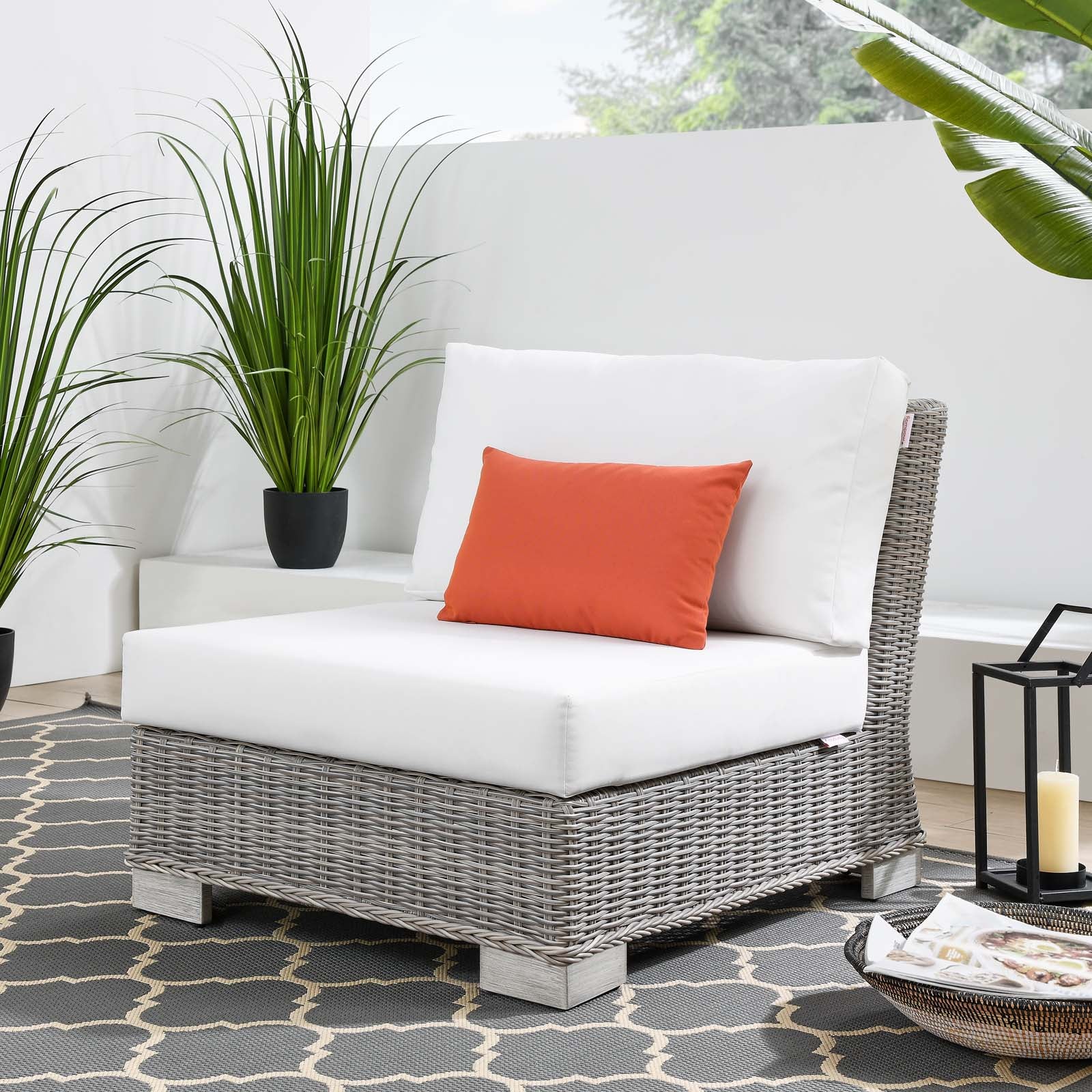 Modway Outdoor Chairs - Conway Outdoor Patio Wicker Rattan Armless Chair Light Gray White