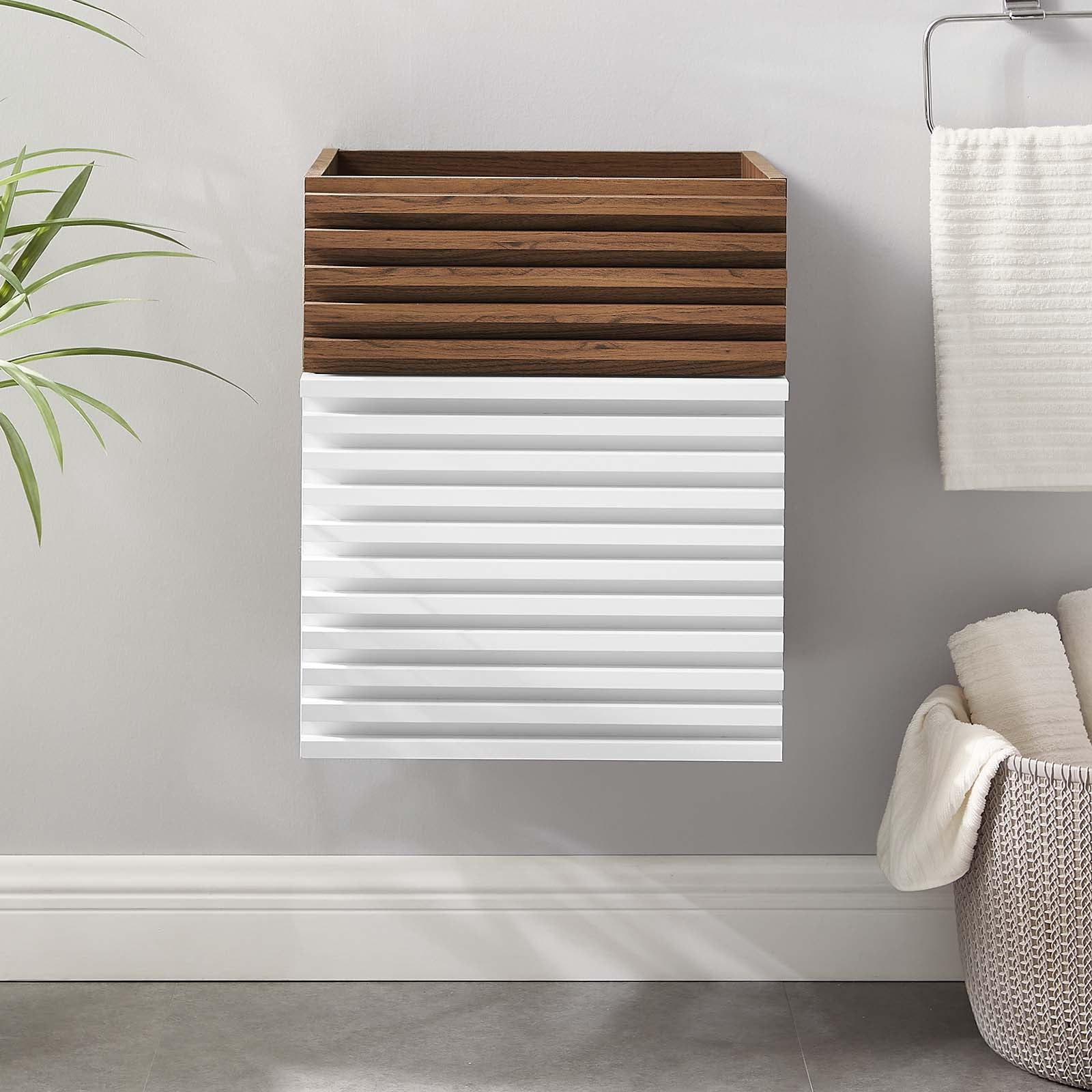 Modway Bathroom Vanity - Render 18" Wall-Mount Bathroom Vanity Cabinet White Walnut