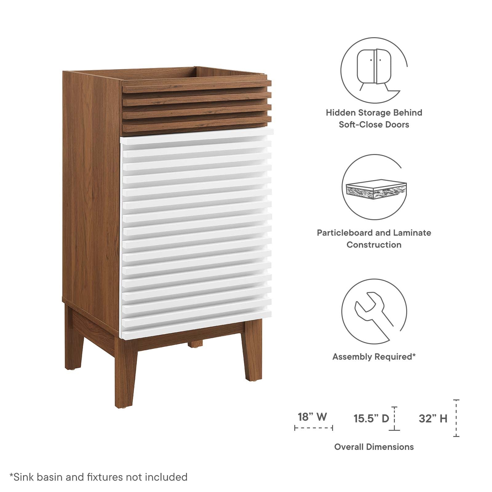 Modway Bathroom Vanity - Render 18" Bathroom Vanity Cabinet White Walnut