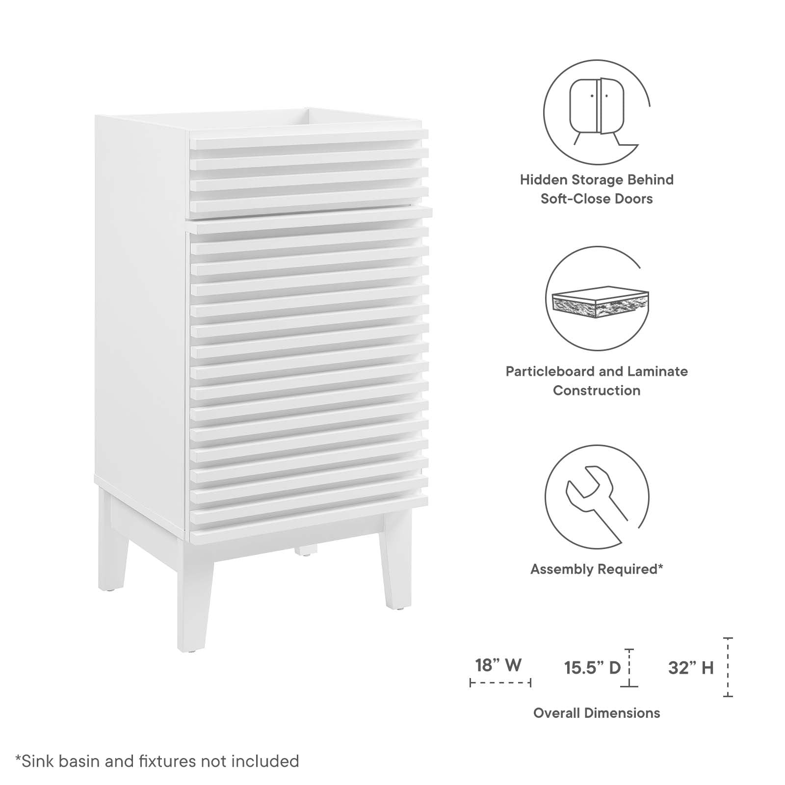 Modway Bathroom Vanity - Render 18" Bathroom Vanity Cabinet White