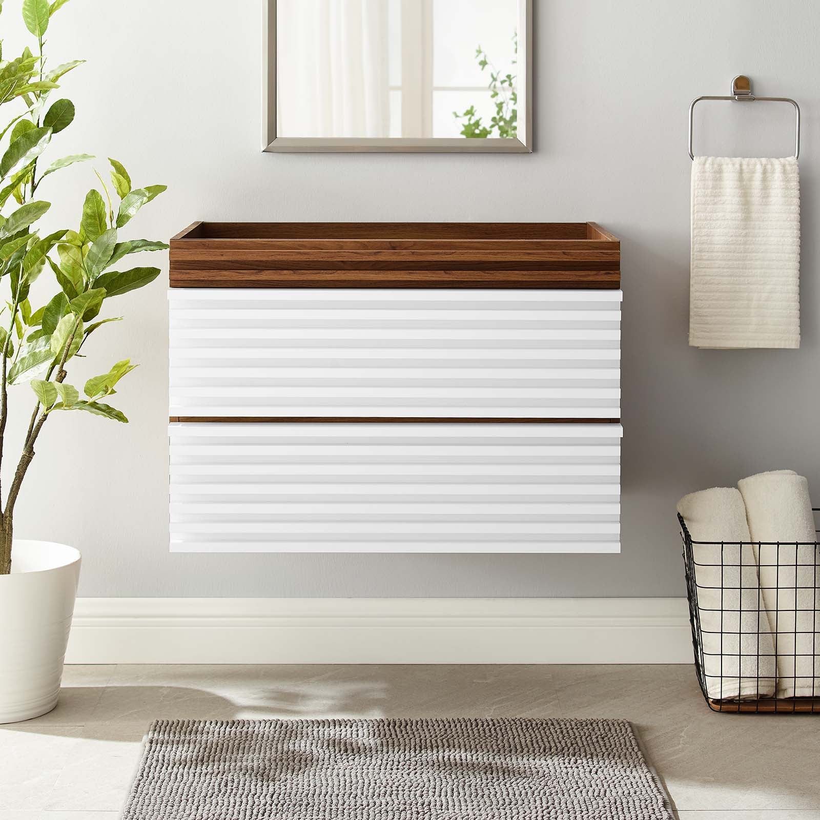Modway Bathroom Vanity - Render 30" Wall-Mount Bathroom Vanity White Walnut