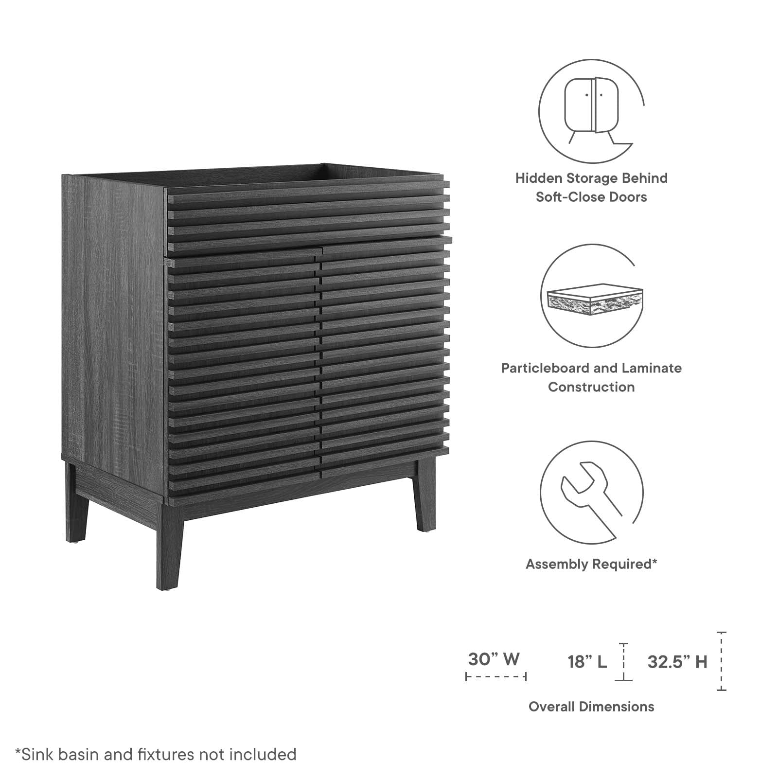 Modway Bathroom Vanity - Render 30" Bathroom Vanity Cabinet Charcoal