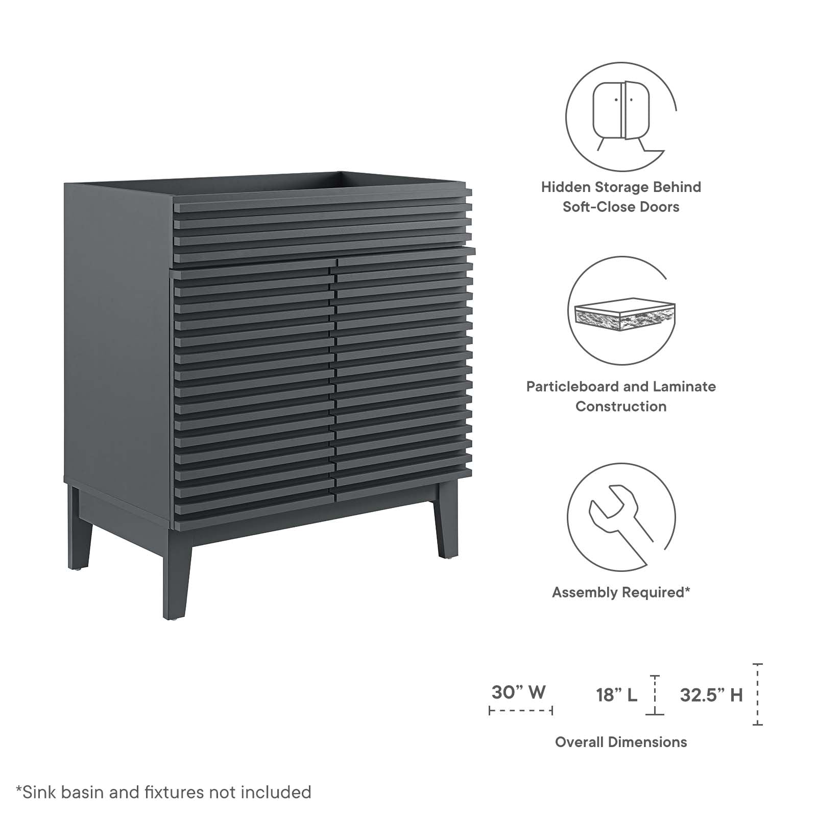 Modway Bathroom Vanity - Render 30" Bathroom Vanity Cabinet Gray