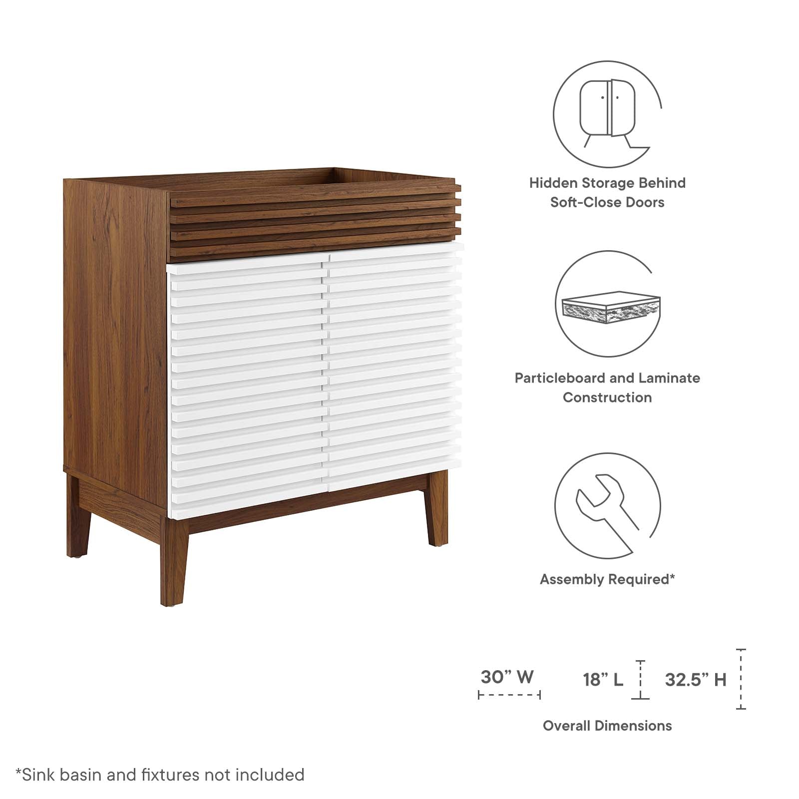 Modway Bathroom Vanity - Render 30" Bathroom Vanity Cabinet White Walnut