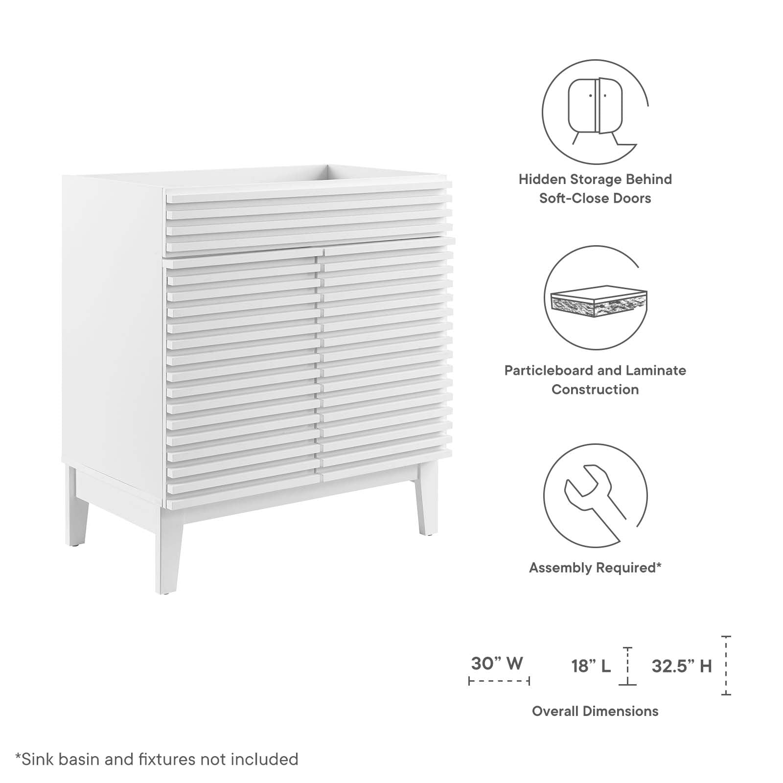 Modway Bathroom Vanity - Render 30" Bathroom Vanity Cabinet White