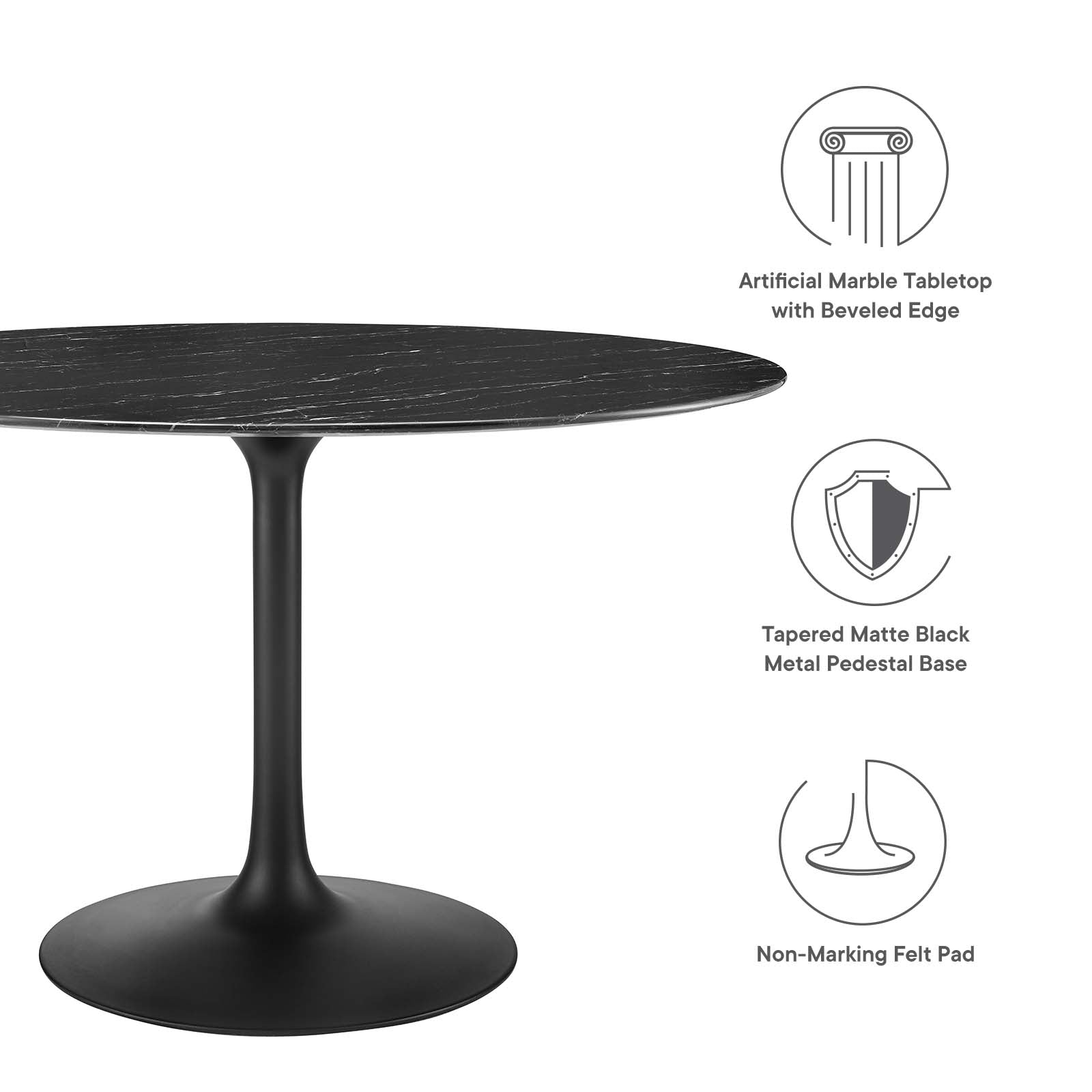 Modway Dining Tables - Lippa-48"-Round-Artificial-Marble-Dining-Table-Black-Black
