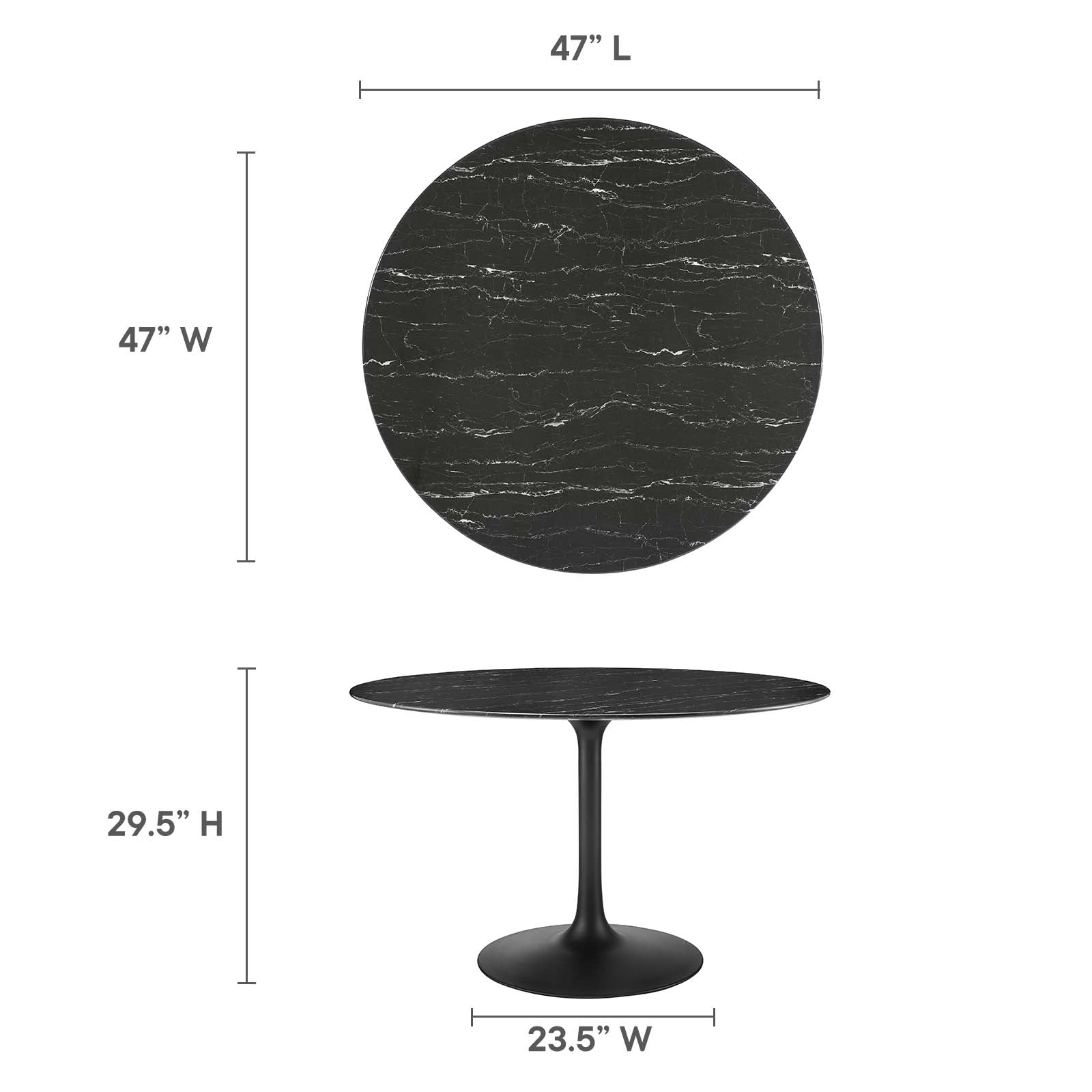 Modway Dining Tables - Lippa-48"-Round-Artificial-Marble-Dining-Table-Black-Black