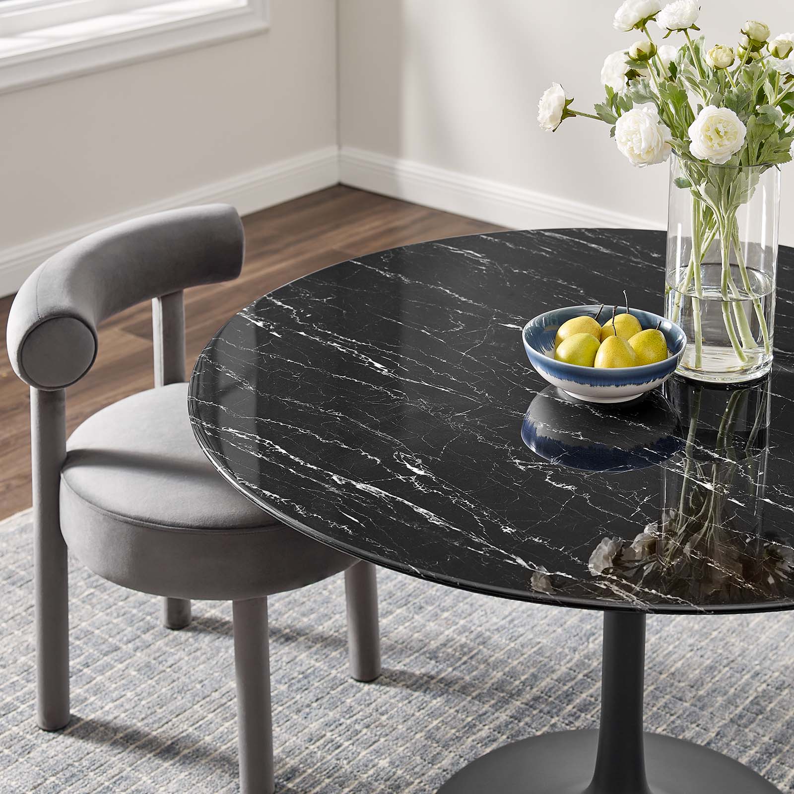 Modway Dining Tables - Lippa-48"-Round-Artificial-Marble-Dining-Table-Black-Black