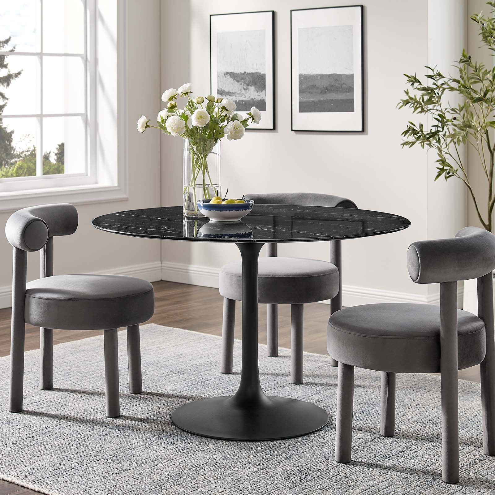 Modway Dining Tables - Lippa-48"-Round-Artificial-Marble-Dining-Table-Black-Black