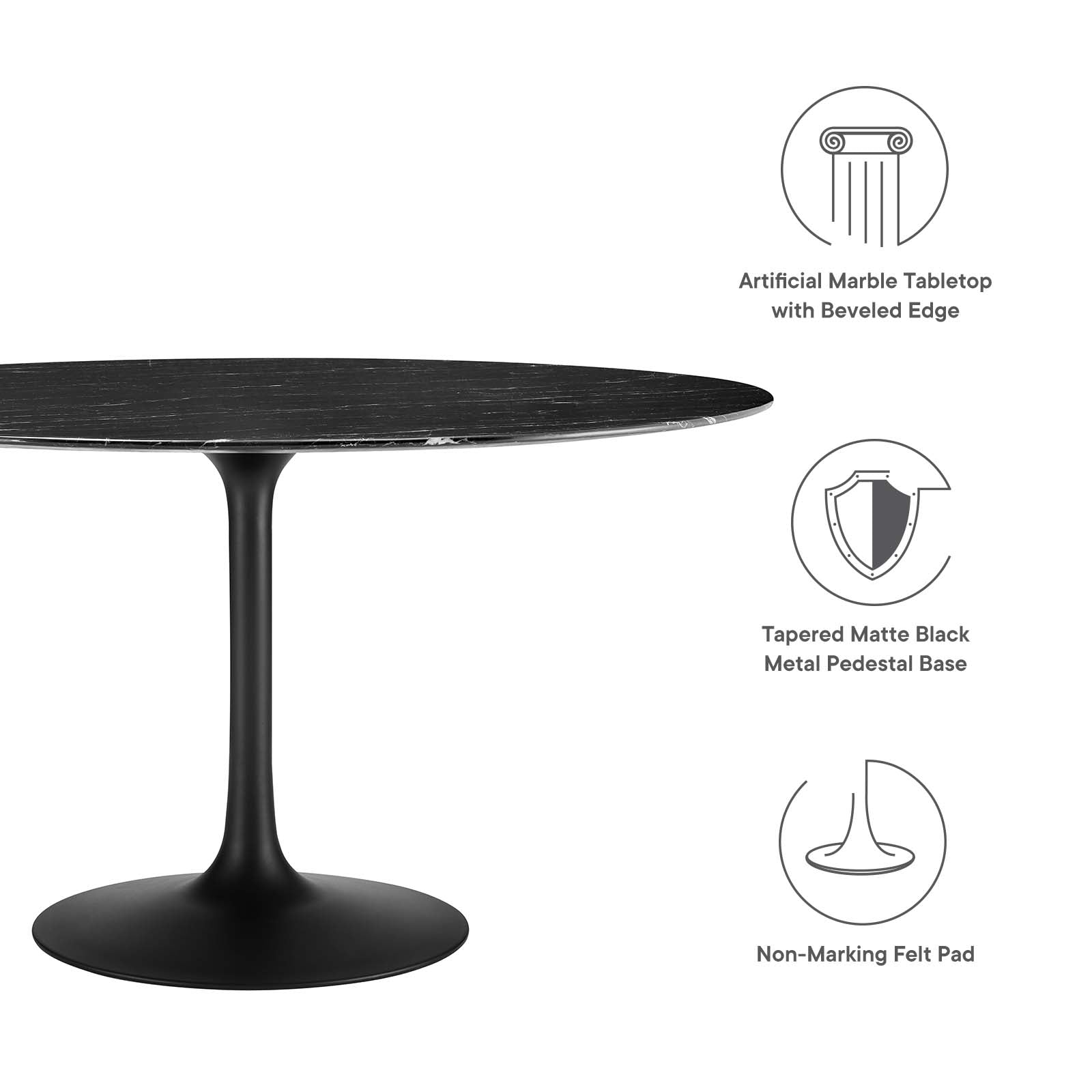 Modway Dining Tables - Lippa-54"-Round-Artificial-Marble-Dining-Table-Black-Black