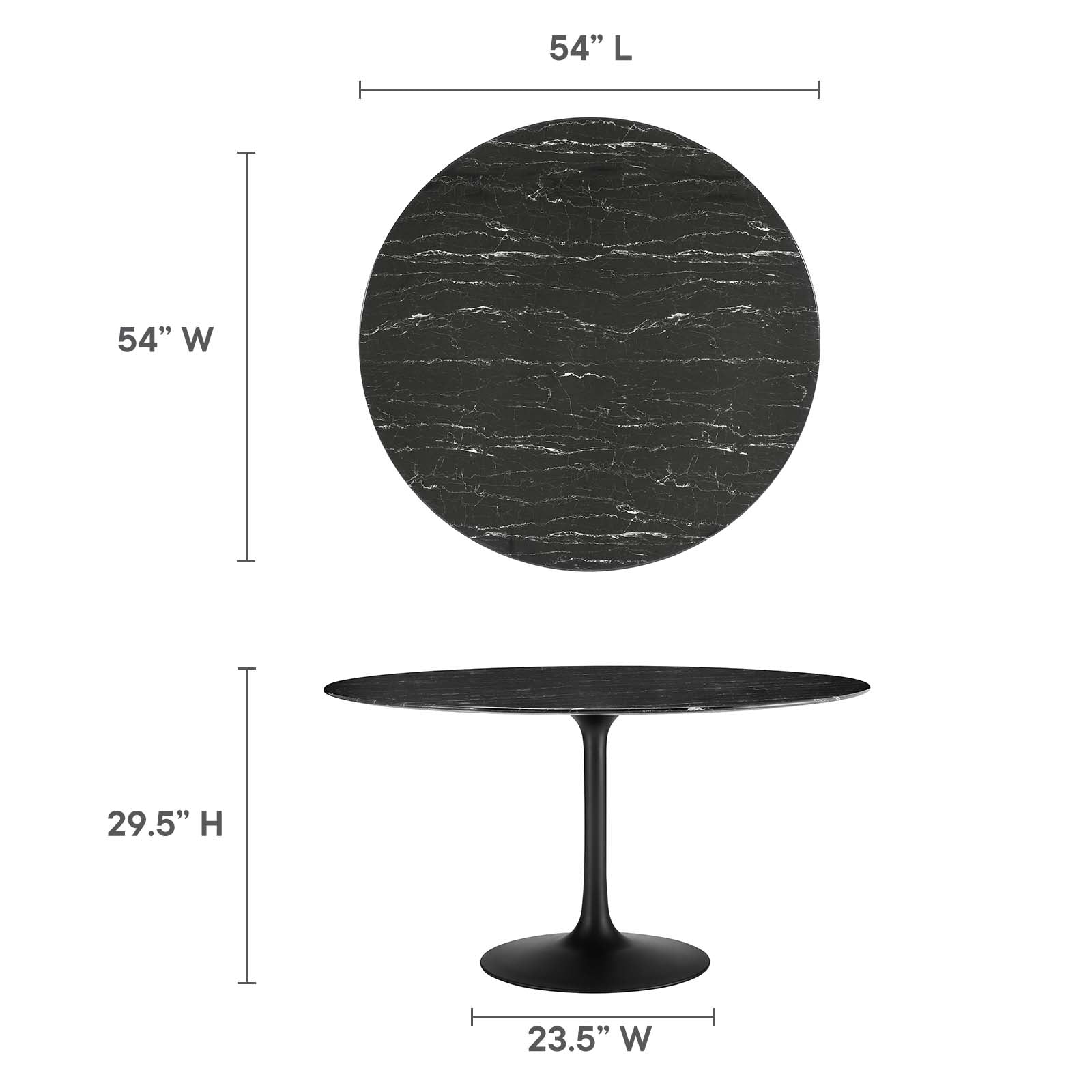 Modway Dining Tables - Lippa-54"-Round-Artificial-Marble-Dining-Table-Black-Black