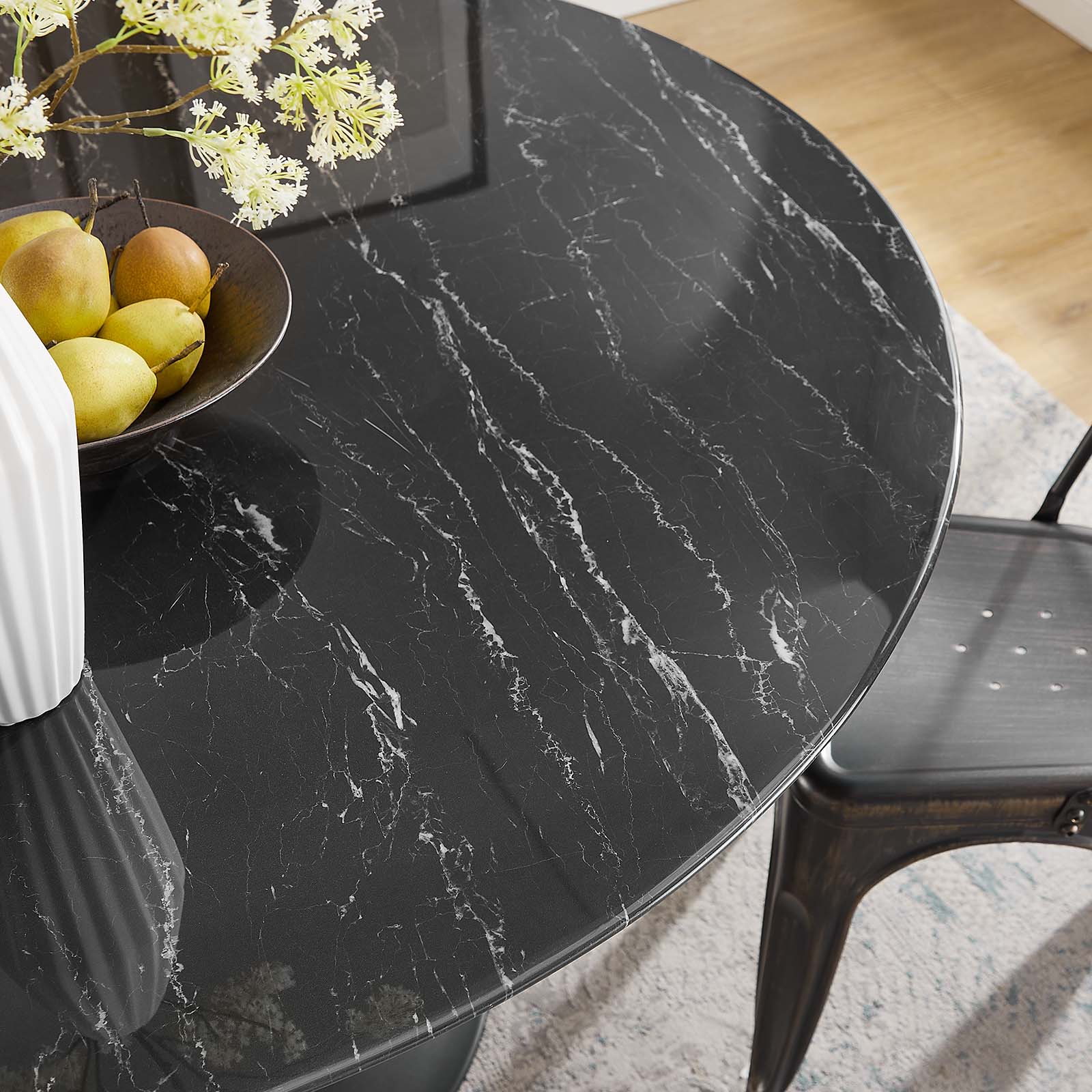 Modway Dining Tables - Lippa-54"-Round-Artificial-Marble-Dining-Table-Black-Black