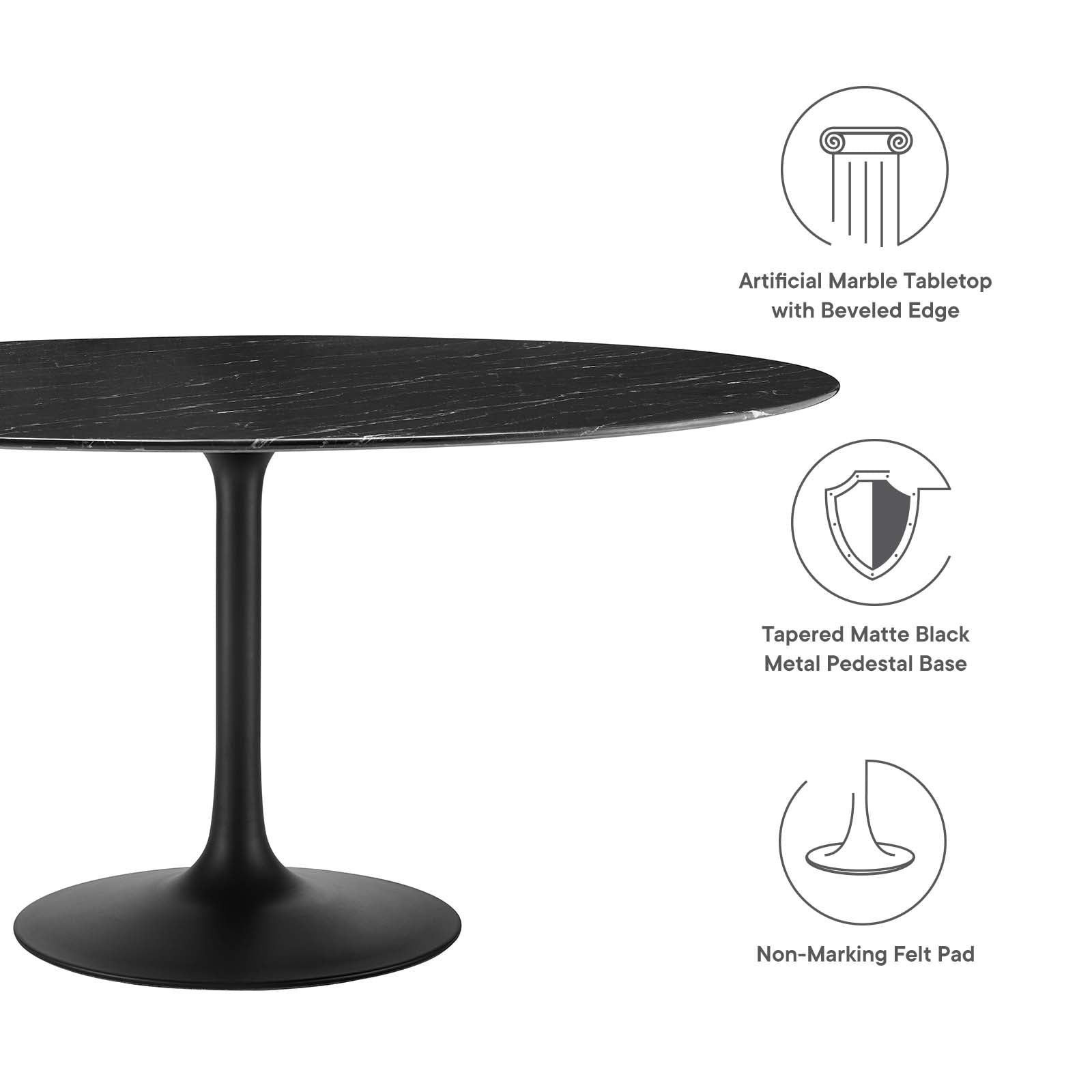 Modway Dining Tables - Lippa-60"-Round-Artificial-Marble-Dining-Table-Black-Black