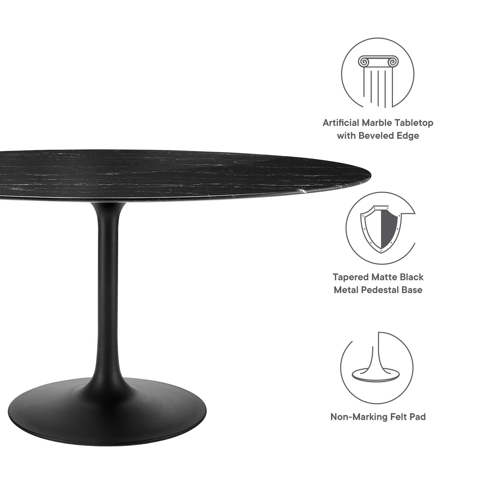 Modway Dining Tables - Lippa 60" Artificial Marble Oval Dining Table Black Black
