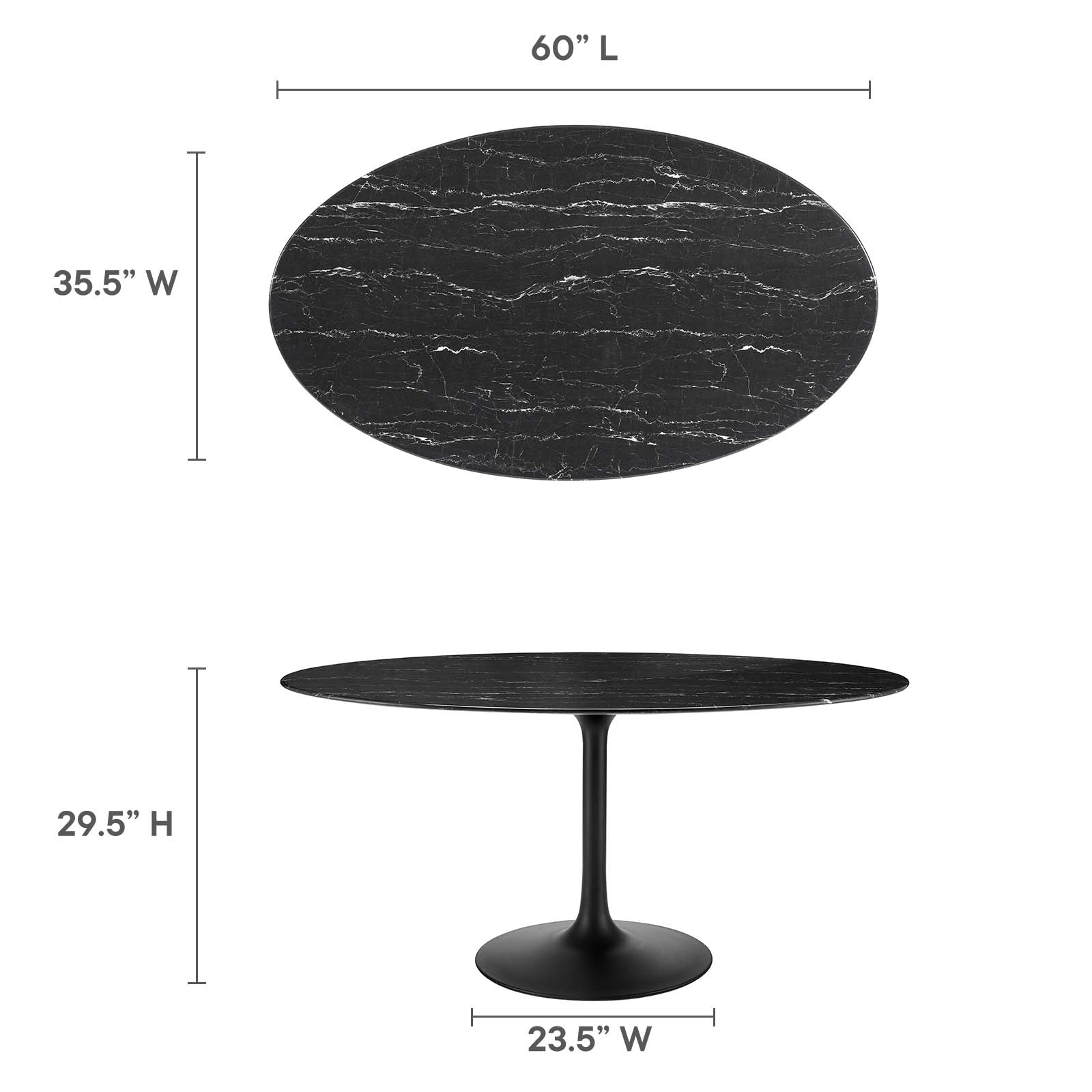 Modway Dining Tables - Lippa 60" Artificial Marble Oval Dining Table Black Black