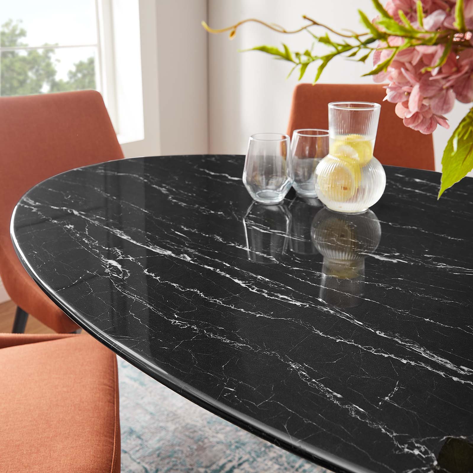 Modway Dining Tables - Lippa 60" Artificial Marble Oval Dining Table Black Black