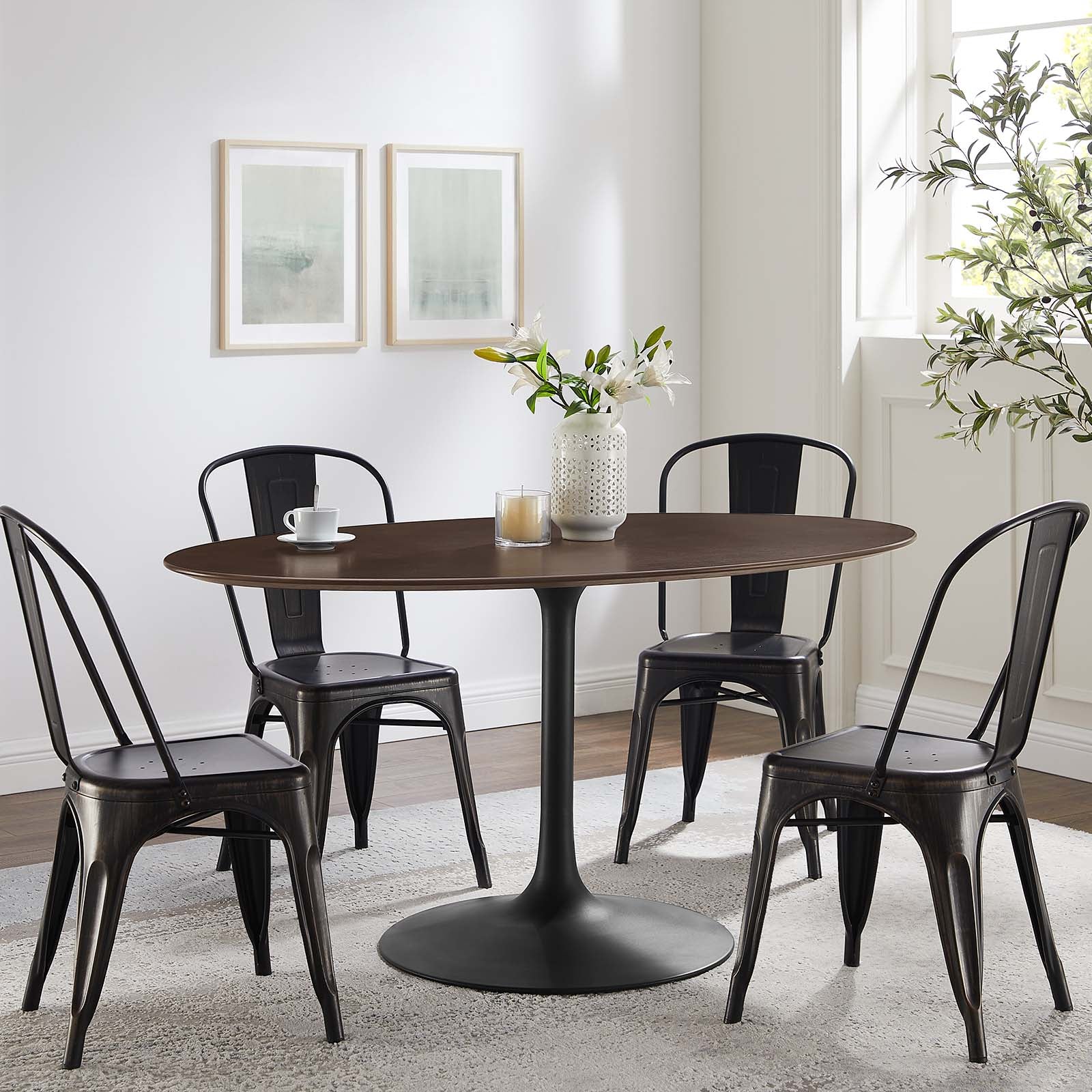 Modway Dining Tables - Lippa 60" Wood Oval Dining Table Black Cherry Walnut