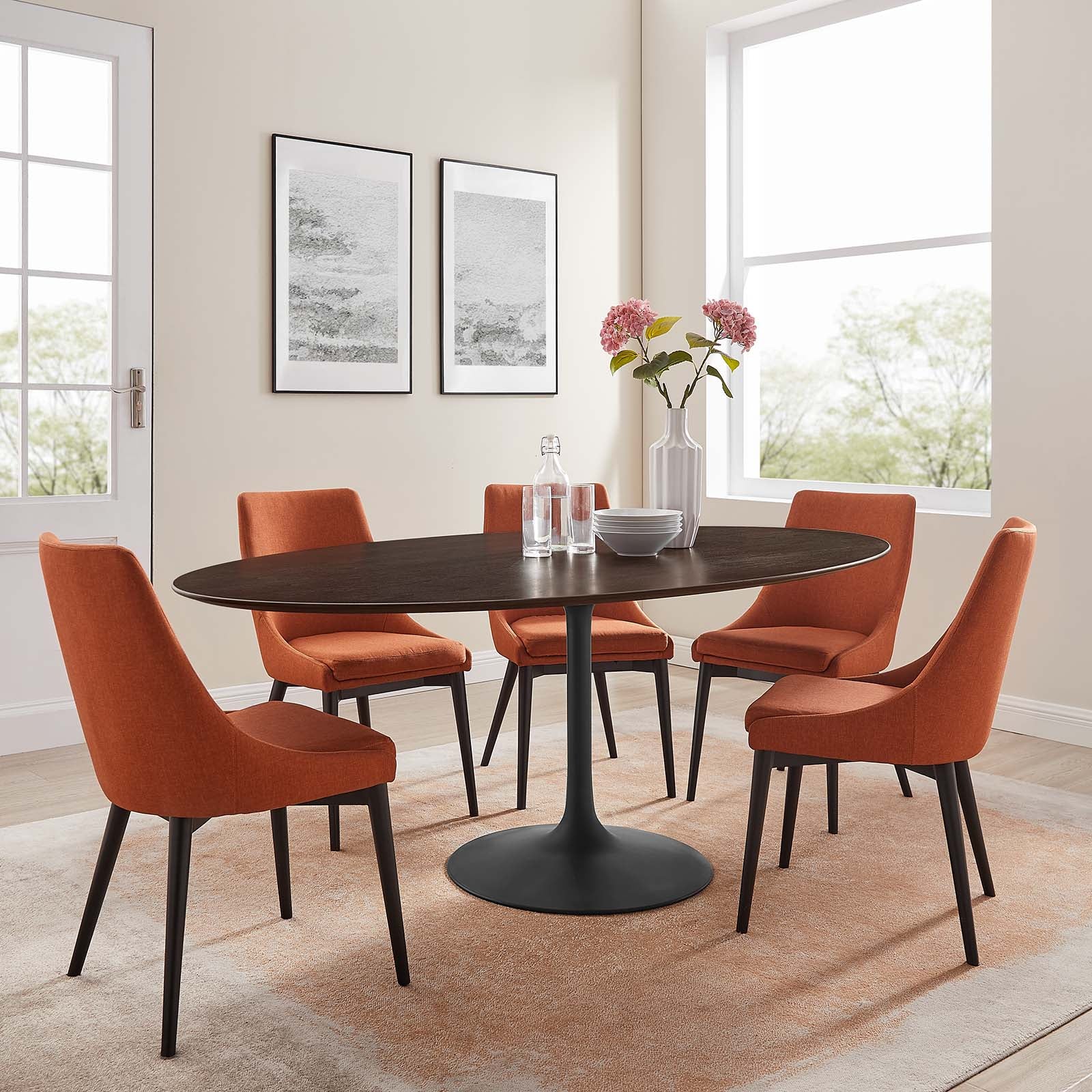 Modway Dining Tables - Lippa 78" Wood Oval Dining Table Black Cherry Walnut