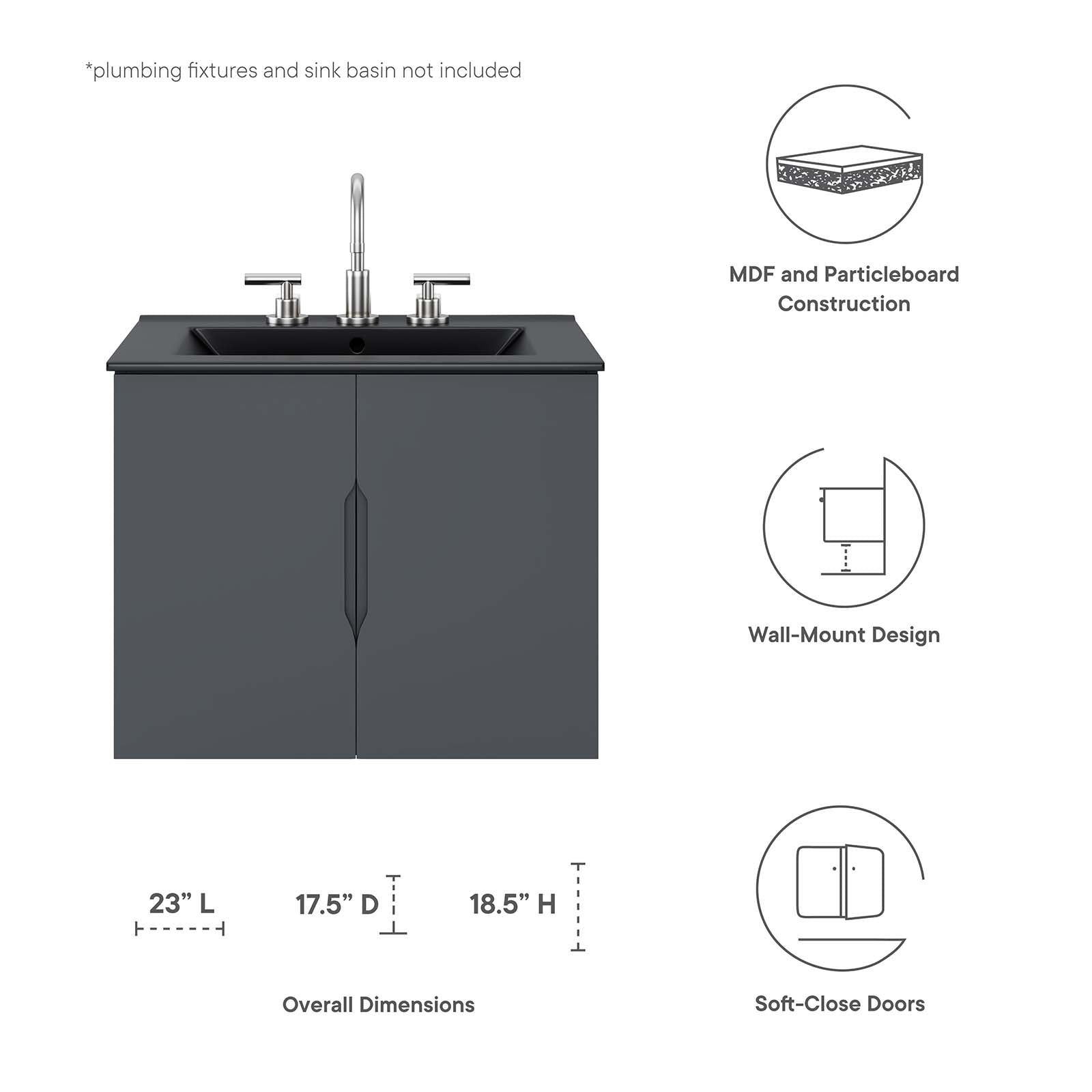 Modway Bathroom Vanity - Vitality 24" Bathroom Vanity Cabinet (Sink Basin Not Included) Gray