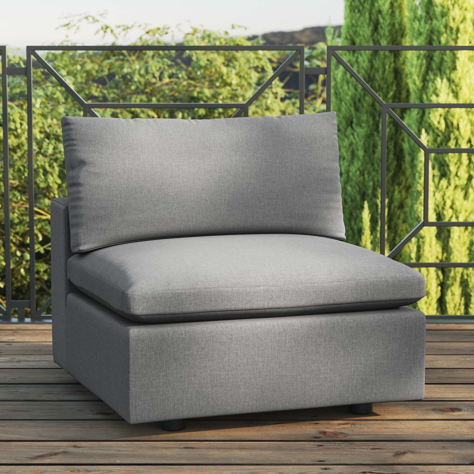 Modway Outdoor Chairs - Commix Overstuffed Outdoor Patio Armless Chair Charcoal