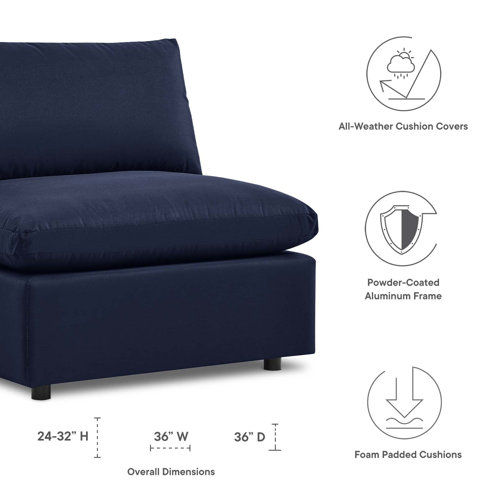 Modway Outdoor Chairs - Commix Overstuffed Outdoor Patio Armless Chair Navy