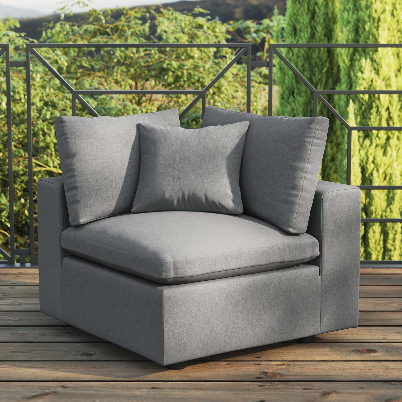 Modway Outdoor Chairs - Commix Overstuffed Outdoor Patio Corner Chair Charcoal