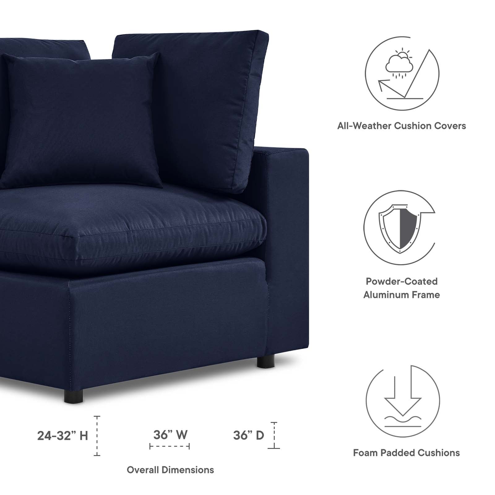 Modway Outdoor Chairs - Commix Overstuffed Outdoor Patio Corner Chair Navy