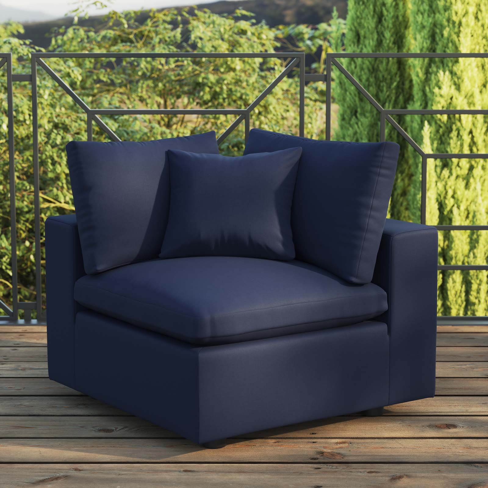 Modway Outdoor Chairs - Commix Overstuffed Outdoor Patio Corner Chair Navy
