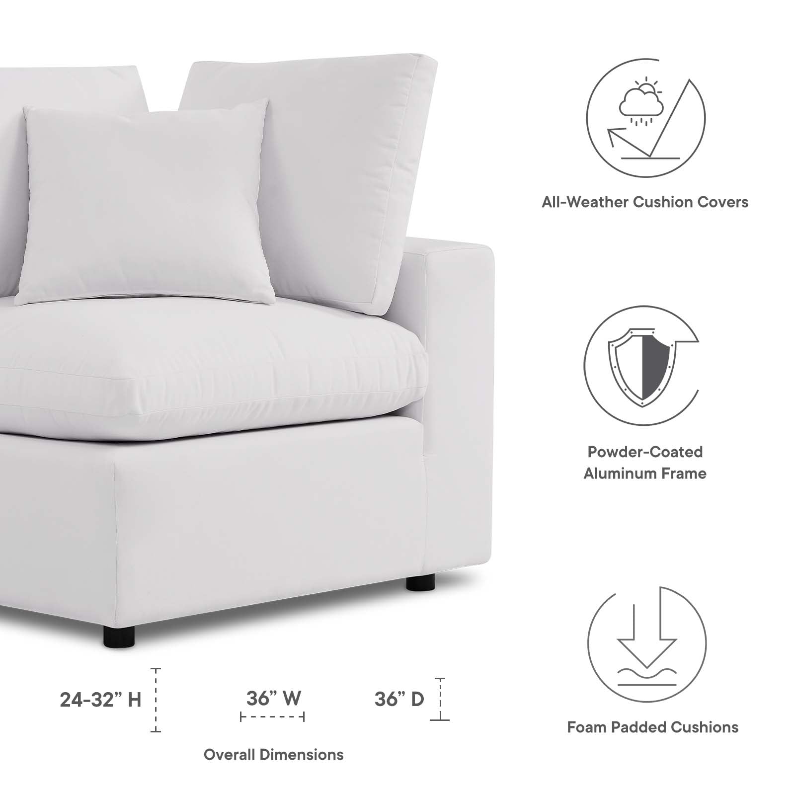 Modway Outdoor Chairs - Commix Overstuffed Outdoor Patio Corner Chair White