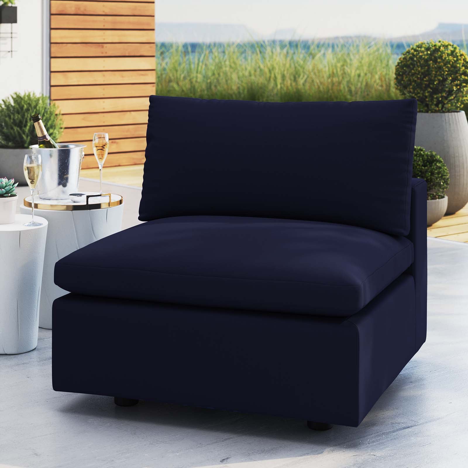 Modway Outdoor Chairs - Commix Sunbrella Outdoor Patio Armless Chair Navy