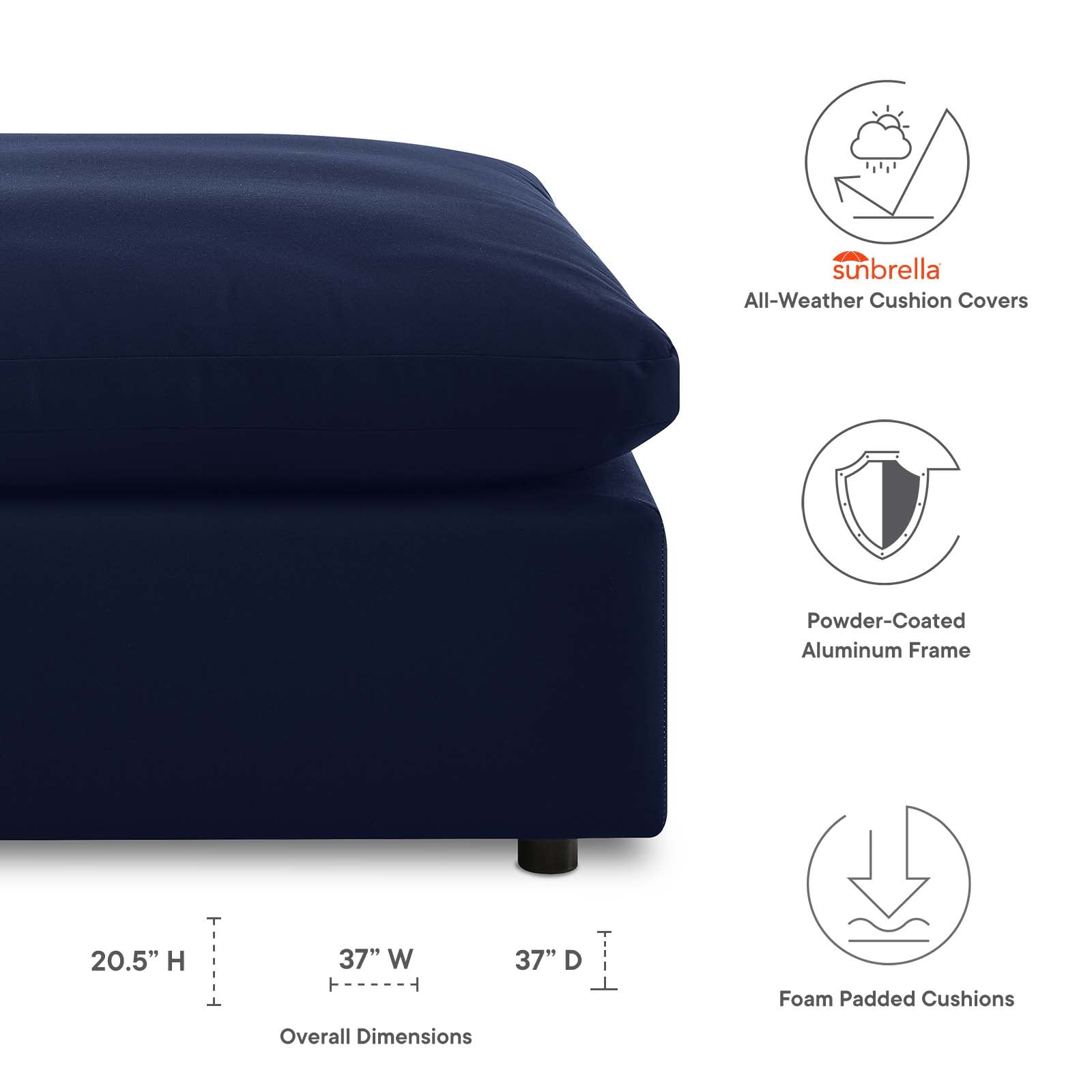 Modway Outdoor Ottomans - Commix Sunbrella Outdoor Patio Ottoman Navy