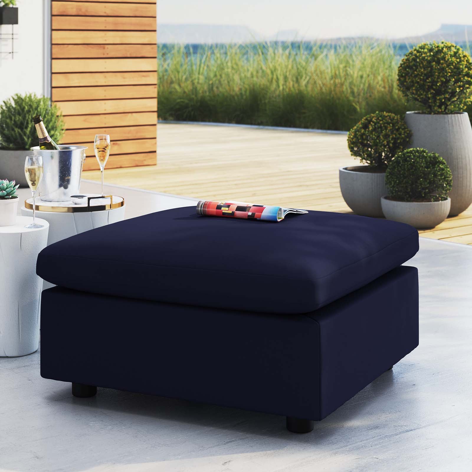 Modway Outdoor Ottomans - Commix Sunbrella Outdoor Patio Ottoman Navy