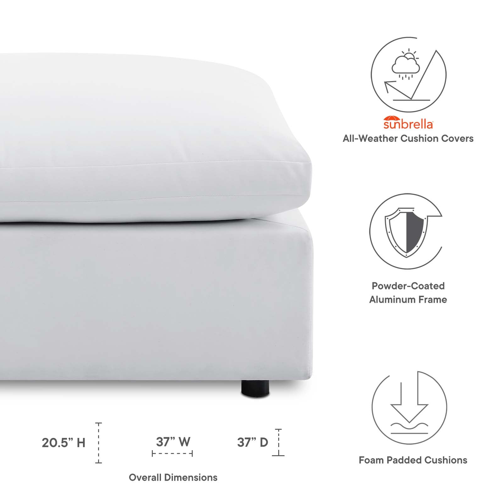 Modway Outdoor Ottomans - Commix Sunbrella Outdoor Patio Ottoman White