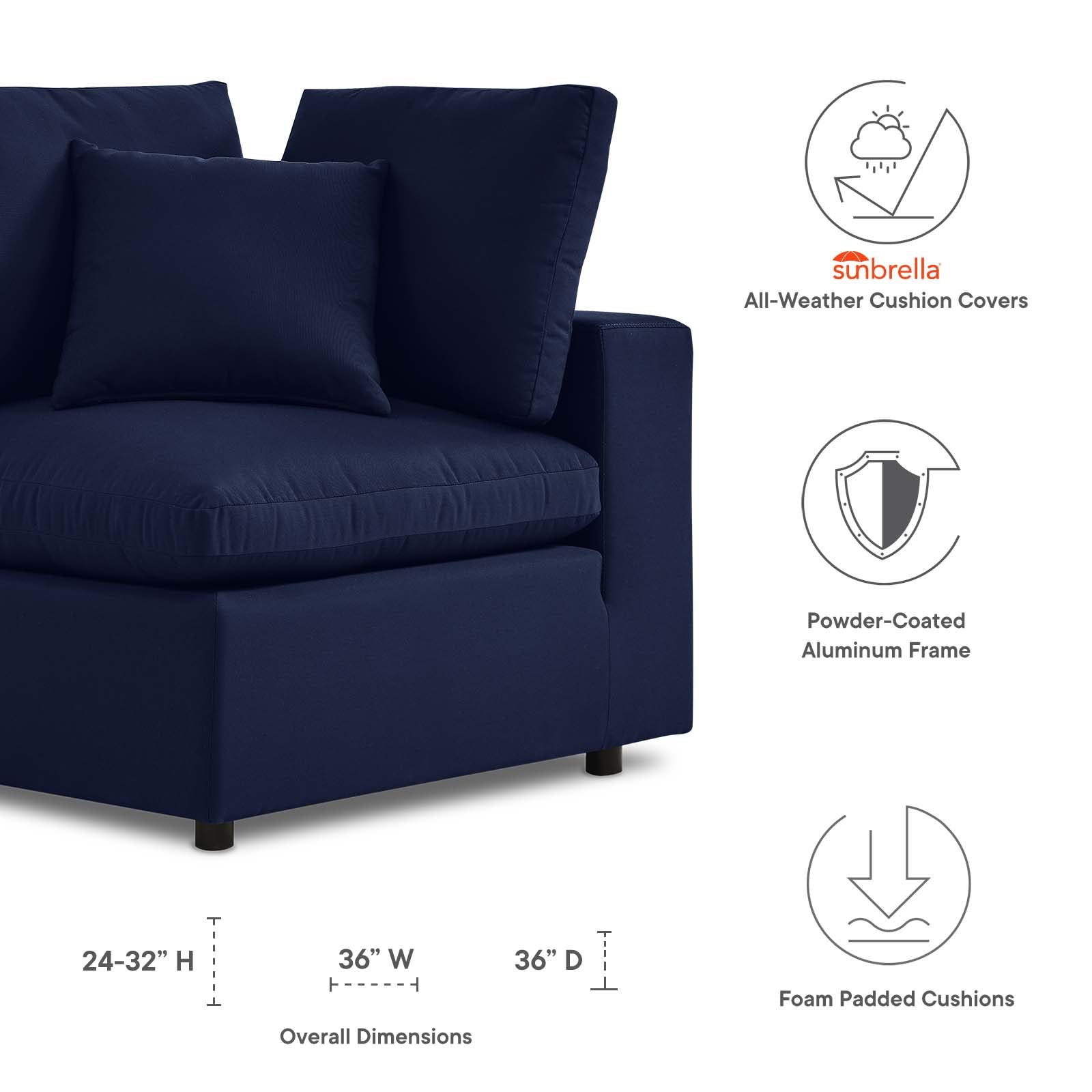 Modway Outdoor Chairs - Commix Sunbrella Outdoor Patio Corner Chair Navy
