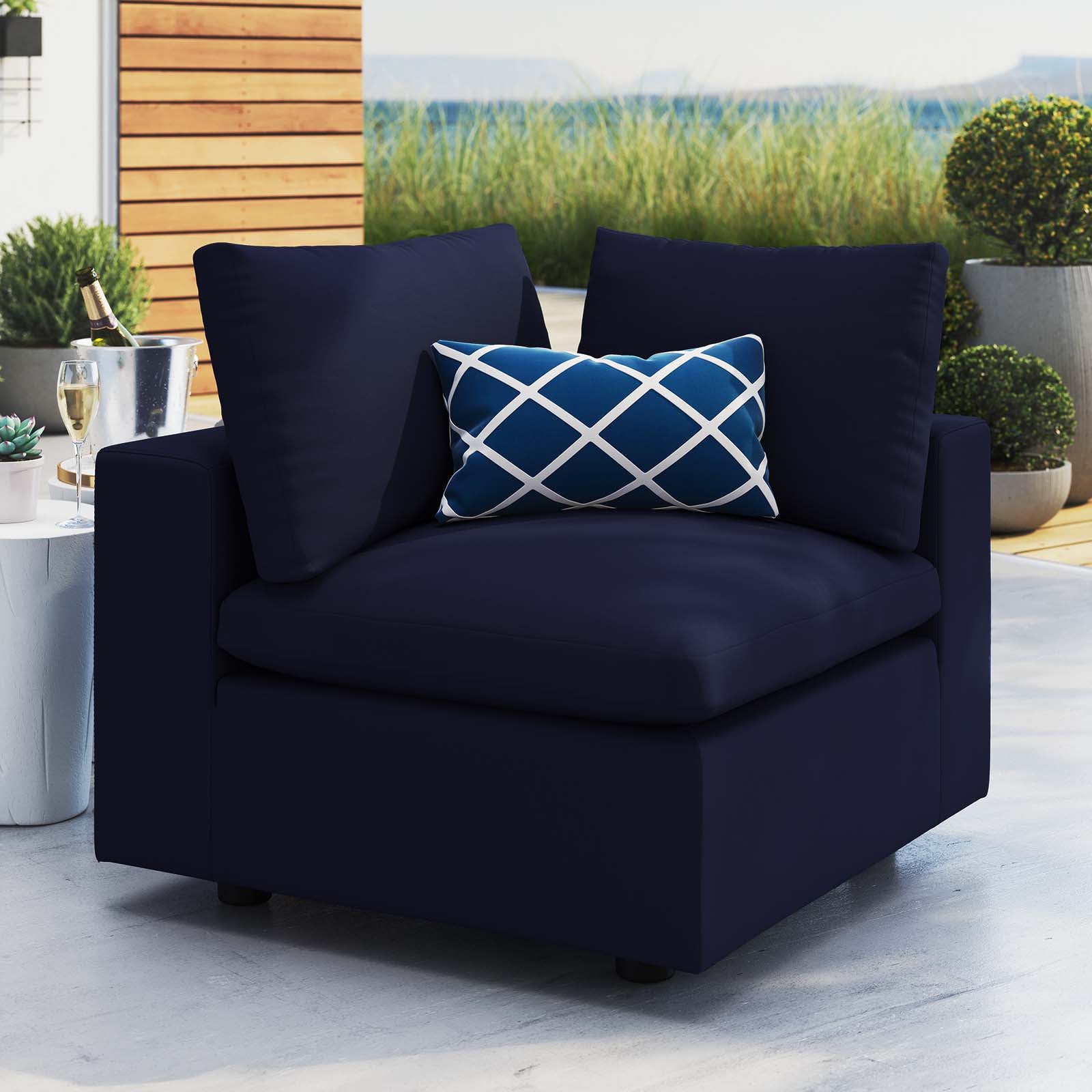 Modway Outdoor Chairs - Commix Sunbrella Outdoor Patio Corner Chair Navy