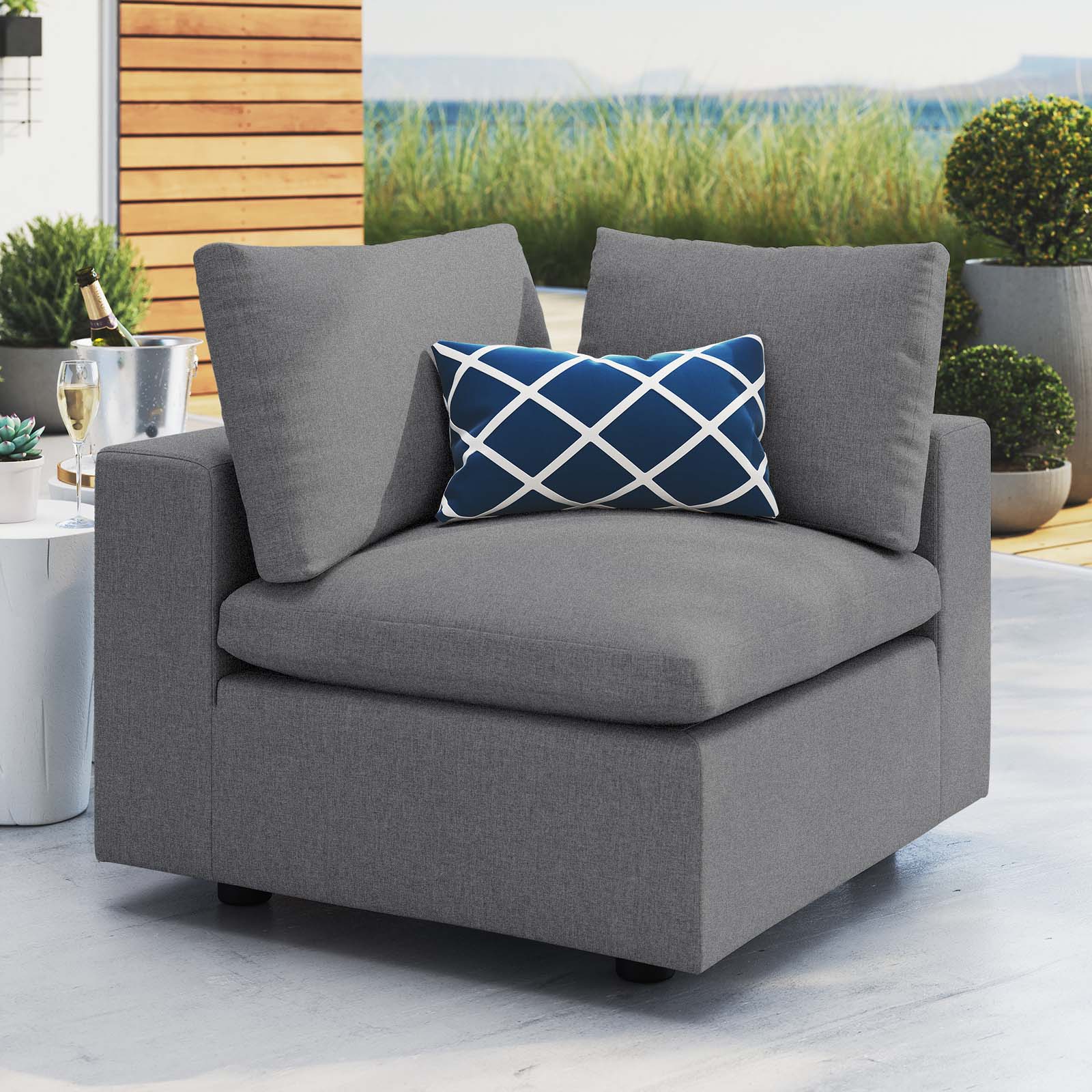 Modway Outdoor Chairs - Commix Sunbrella Outdoor Patio Corner Chair Gray