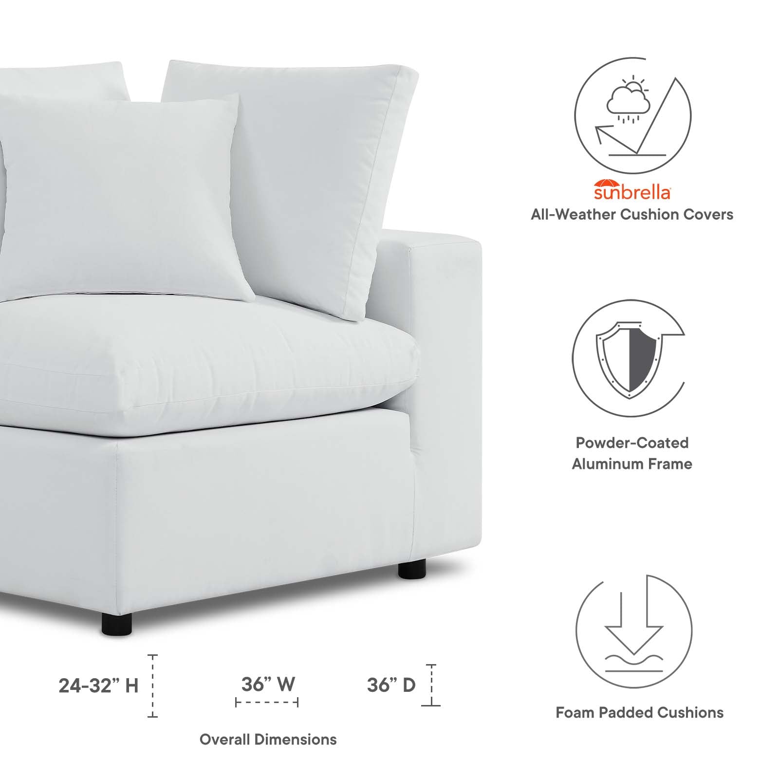 Modway Outdoor Chairs - Commix Sunbrella Outdoor Patio Corner Chair White