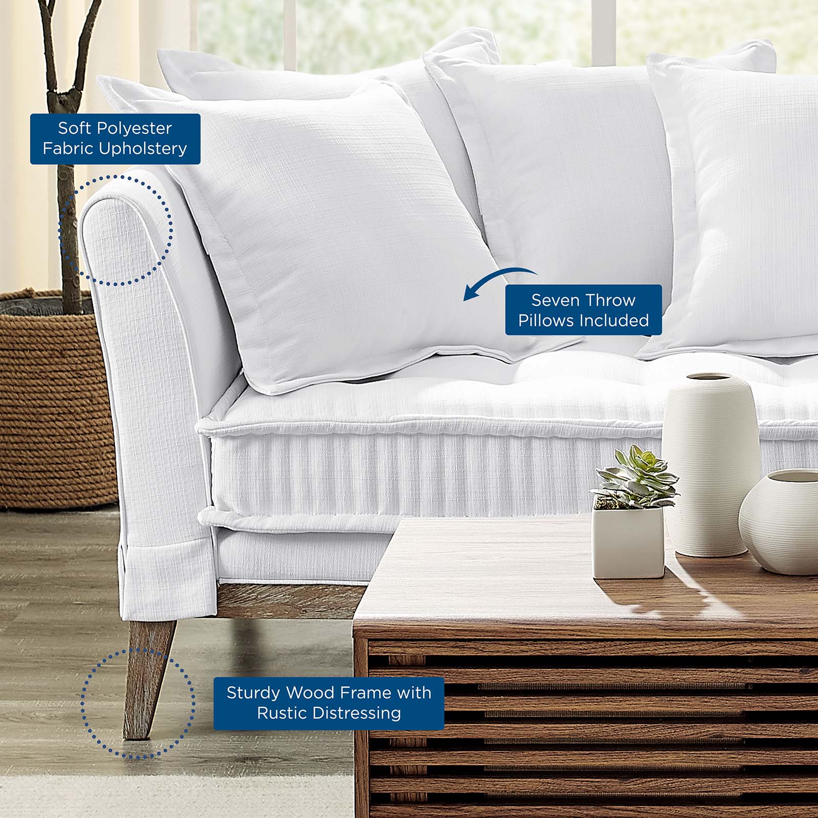 Modway Sofas & Couches - Rowan-Fabric-Sofa-White