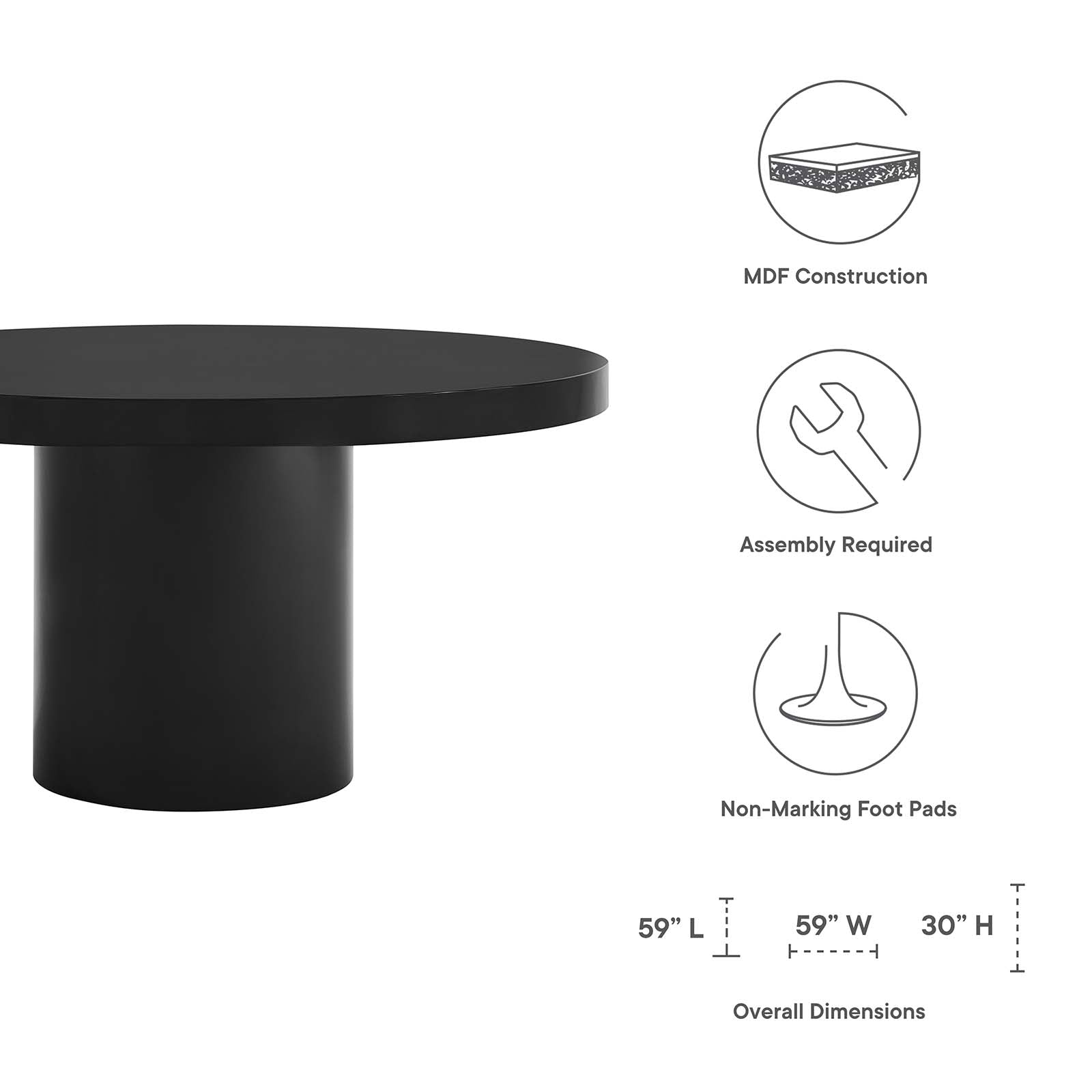 Modway Dining Tables - Gratify 60" Round Dining Table Black