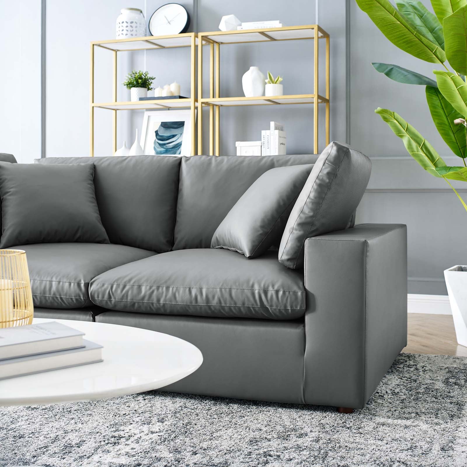 Modway Loveseats - Commix Down Filled Overstuffed Vegan Leather Loveseat Gray