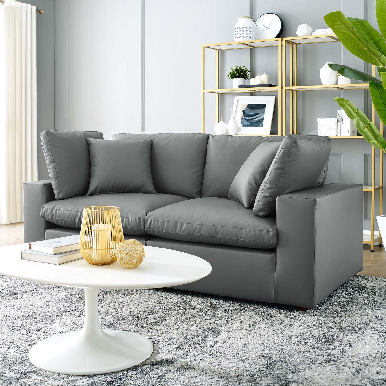 Modway Loveseats - Commix Down Filled Overstuffed Vegan Leather Loveseat Gray