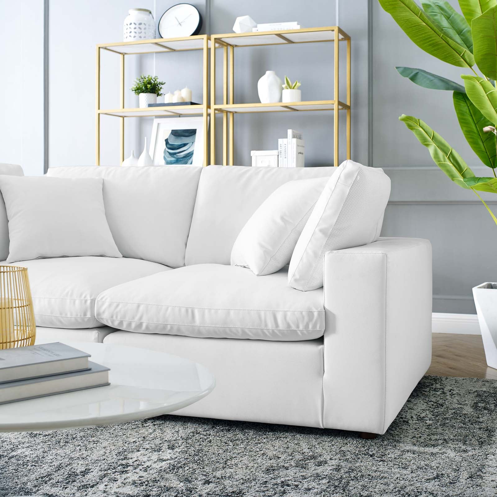 Modway Loveseats - Commix Down Filled Overstuffed Vegan Leather Loveseat White