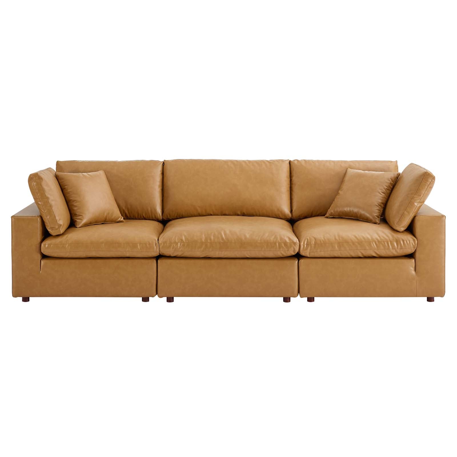 Modway Sofas & Couches - Commix Down Filled Overstuffed Vegan Leather 3 Seater Sofa Tan