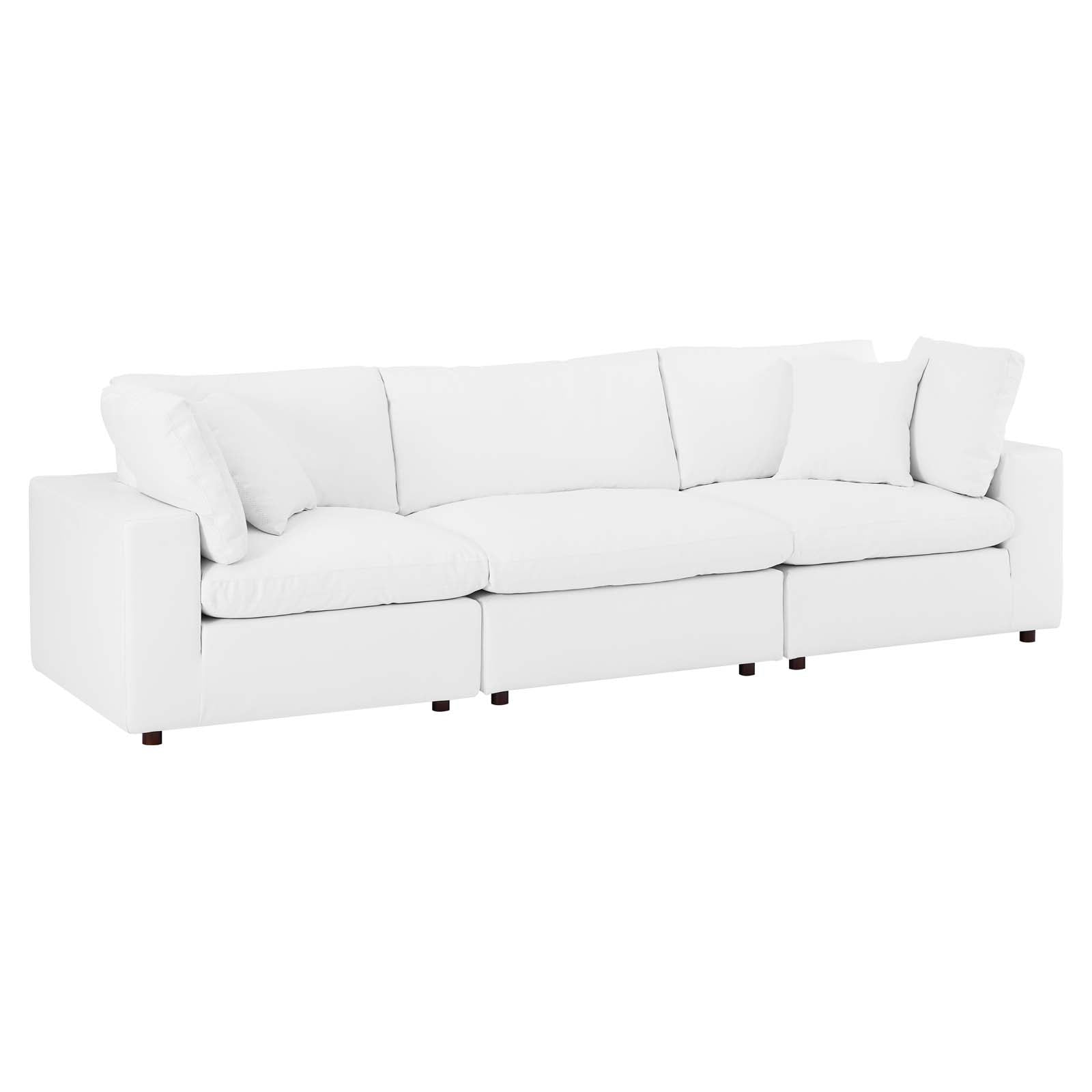 Modway Sofas & Couches - Commix Down Filled Overstuffed Vegan Leather 3 Seater Sofa White