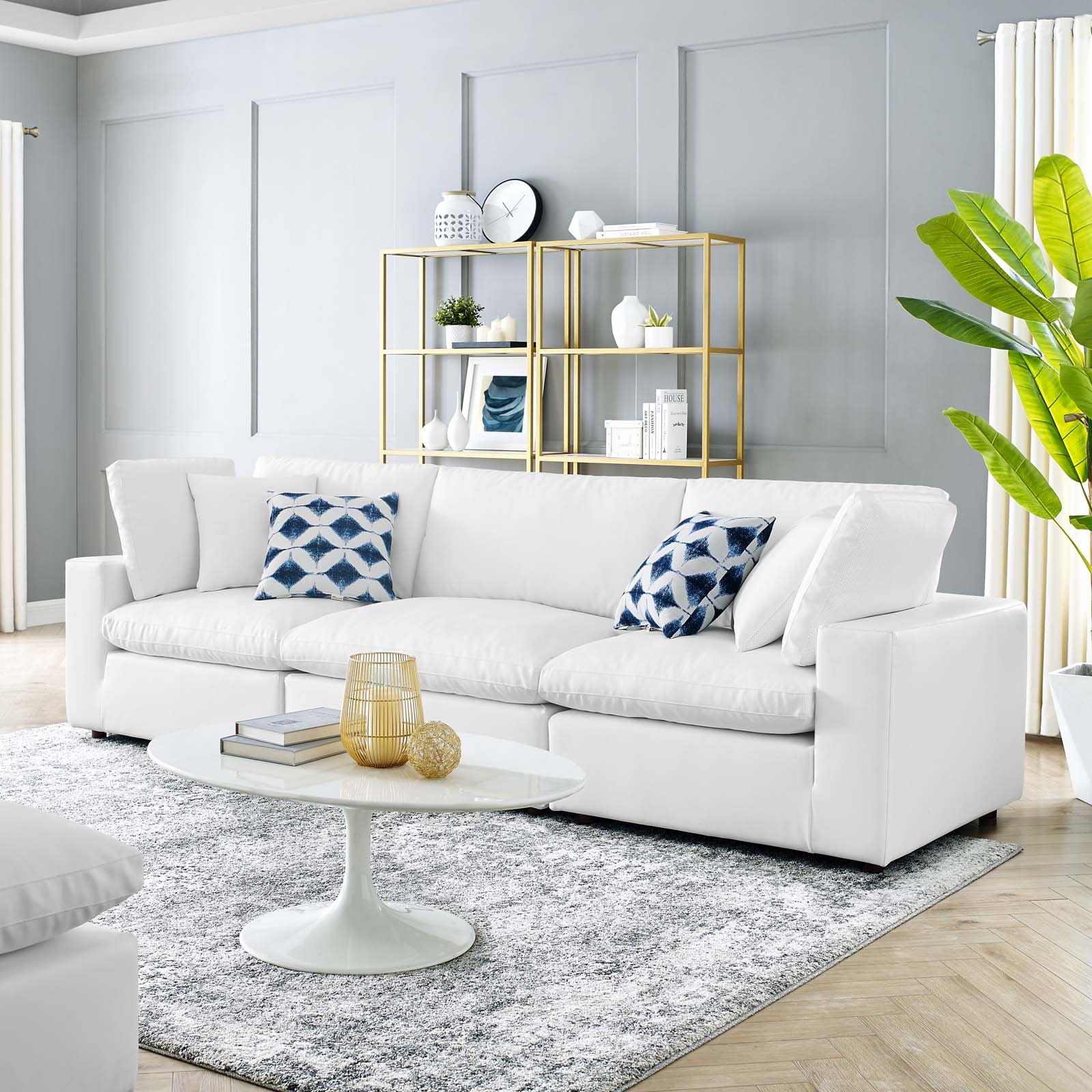 Modway Sofas & Couches - Commix Down Filled Overstuffed Vegan Leather 3 Seater Sofa White